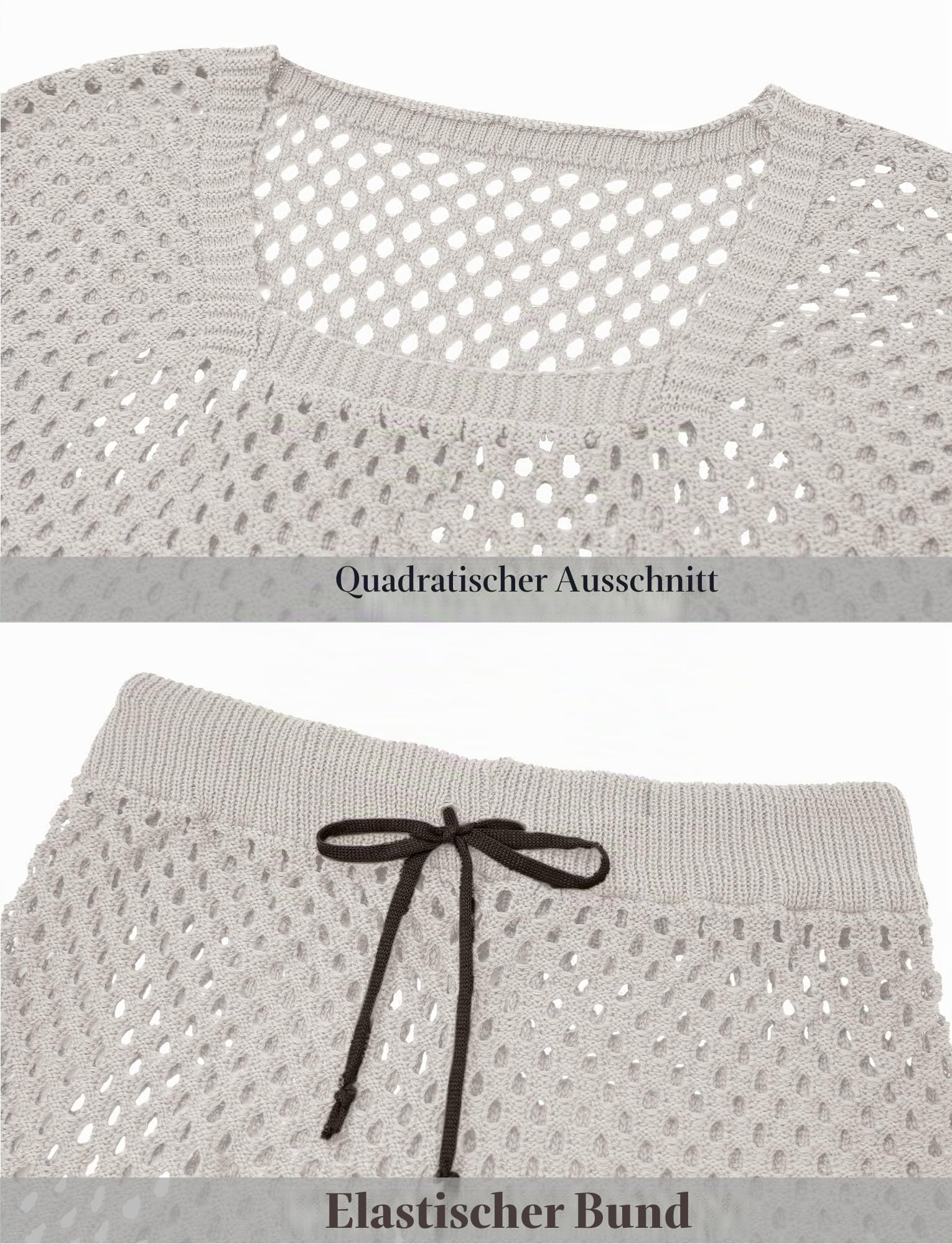 AIEOE Herren 2-Teiliges Netzanzug Gestrickter Fischernetz Set Kordel Mesh Shorts Shirt Sets M-3XL