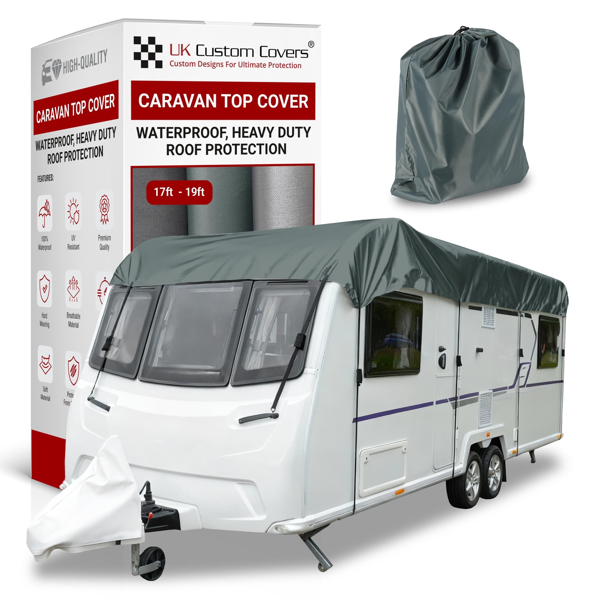 UK Custom Covers CC789GREY - Cubierta Superior Impermeable para Caravana, Cosas para Caravana (18 a 18 pies), Color Gris