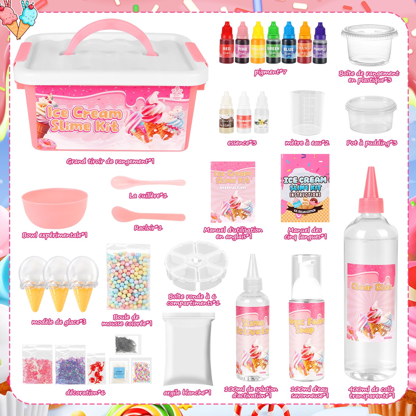 Herefun Slim Enfant, Kit de Fabrication de Slime Fluffy pour Enfants, DIY Slime Kit, Loisirs Créatifs et Activités Manuelles