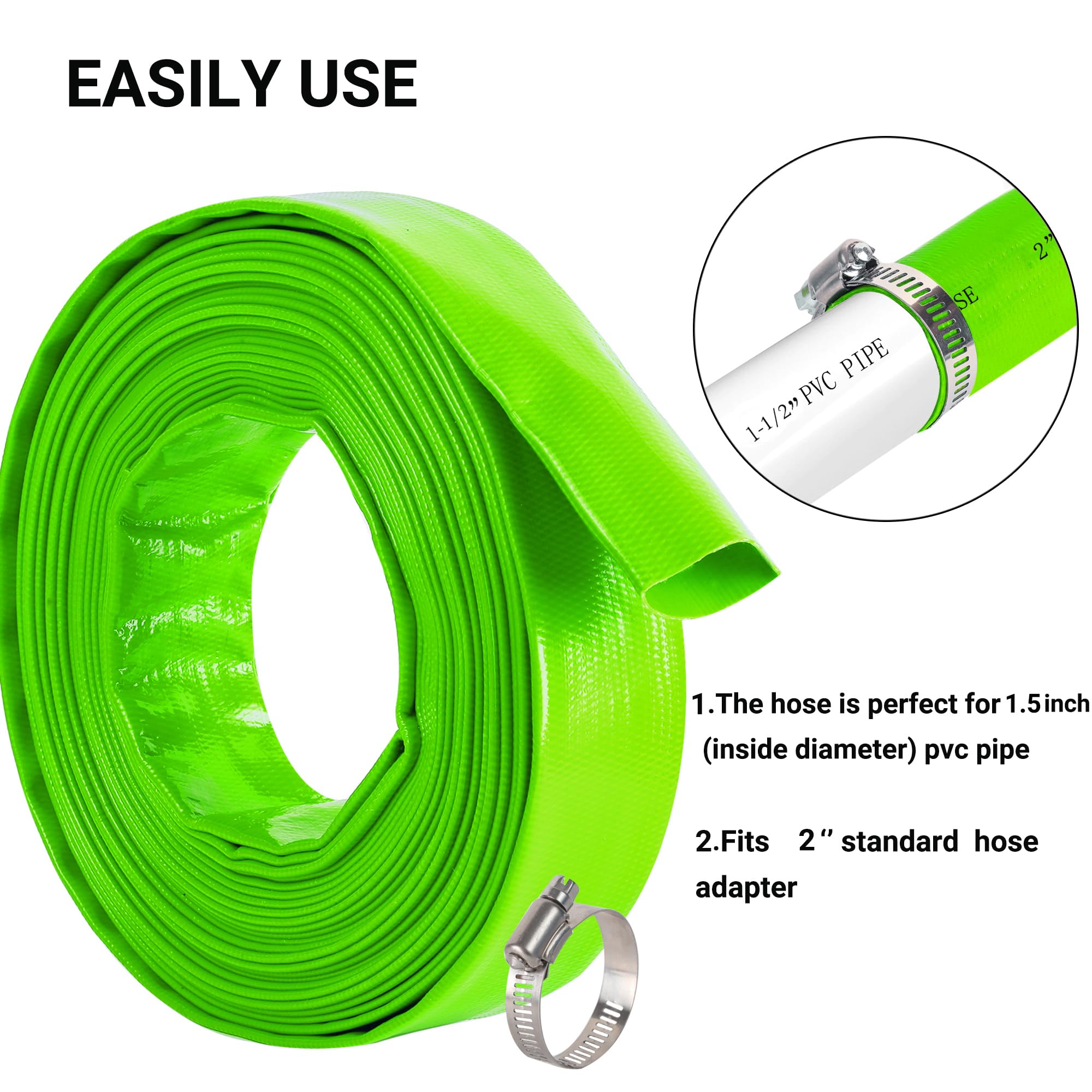 Manguera de retrolavado para piscina, 2 x 100 pies, manguera de descarga de agua plana de PVC reforzado resistente