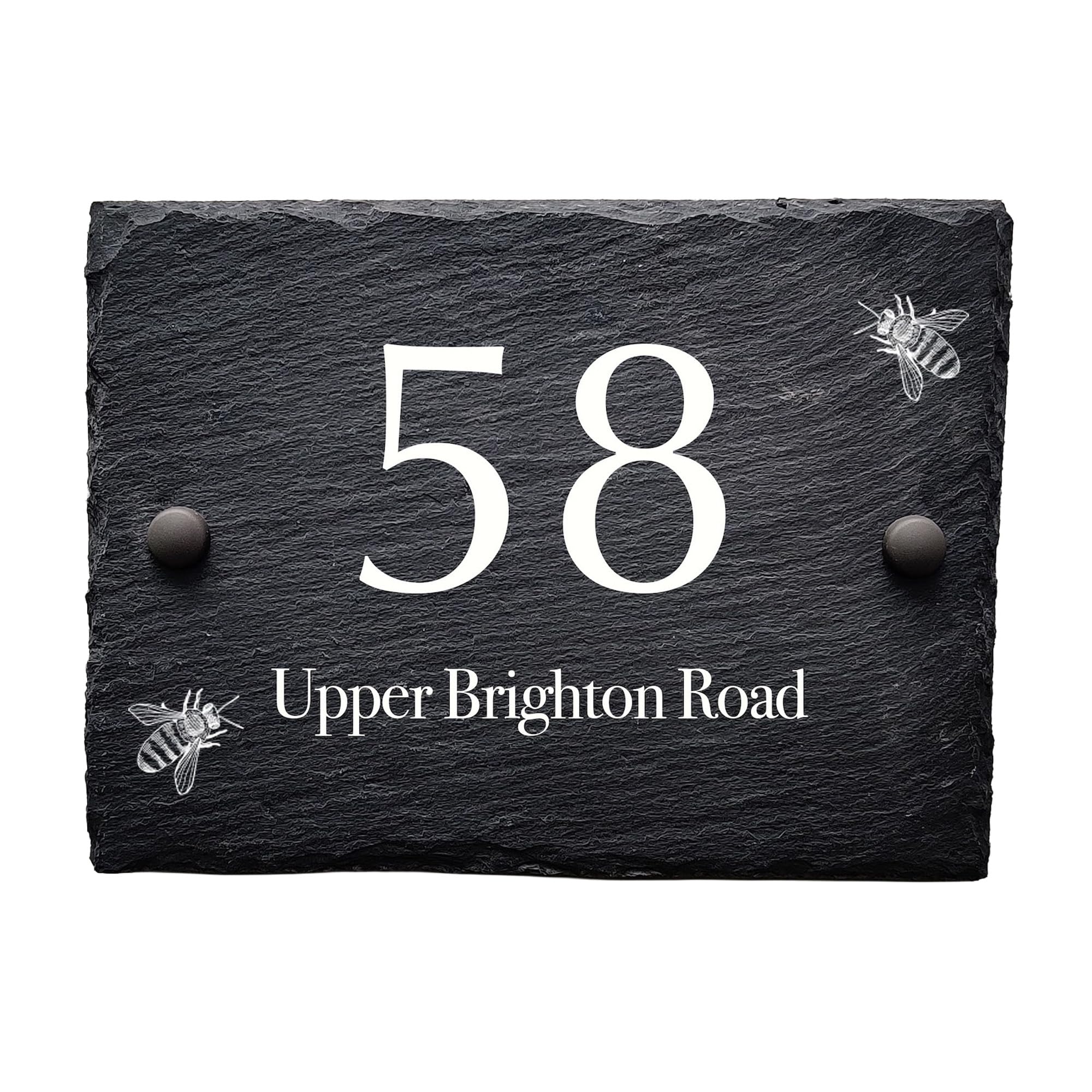 Bespoke Slate House Signs - Handmade Custom Door Number Wall Plaque with Rustic Black Farmhouse Design - Includes Screws & Fixings - Ideal for Home, Office, Gate, Porch - 200x150mm
