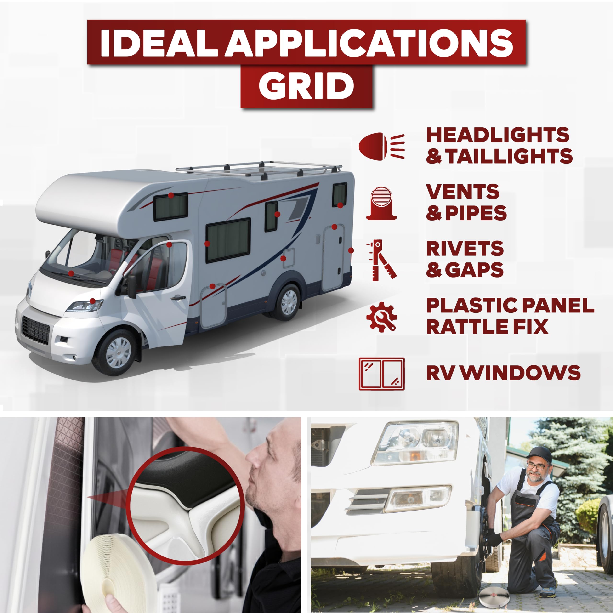 XFasten Cinta de sellado de butilo blanca – 1.5 pulgadas núcleo 1/8 pulgadas x 3/4 pulgadas x 45 pies, cinta de masilla de butilo EDPM, amortiguador de sonido, cinta de butilo automotriz RV, sellador
