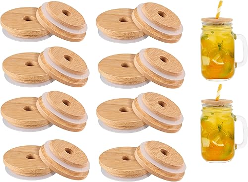 HEMOTON 16 tapas para tarros Mason con agujero para pajilla, tapas de tarros Mason de boca ancha con agujero para pajilla, tapas para tarros Mason
