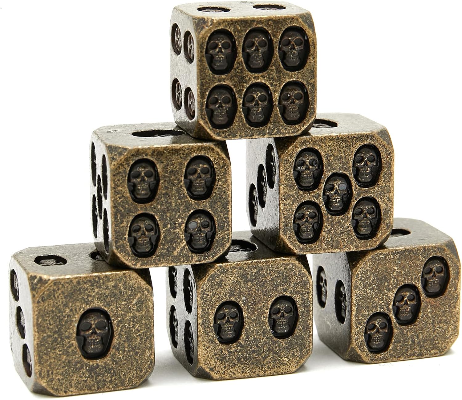 Tbrand D6 Metal dice Set, 6 Inlaid Skull dice Set DND Dungeons and Dragons dice, Free Black Velvet, Bronze