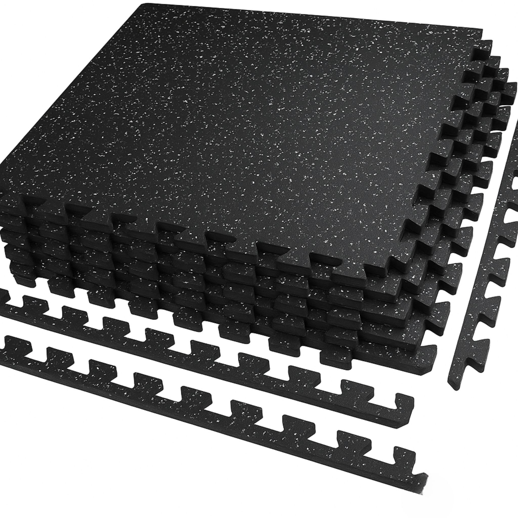 Cannons UK Rubber-Topped EVA Gym Mats 60cm x 60cm x 14mm – Interlocking Non-Slip Flooring Tiles | Shock Absorbing & Water-Resistant | Ideal for Home Gym, Garage or Workout Areas (24 Mats (96 sq ft))