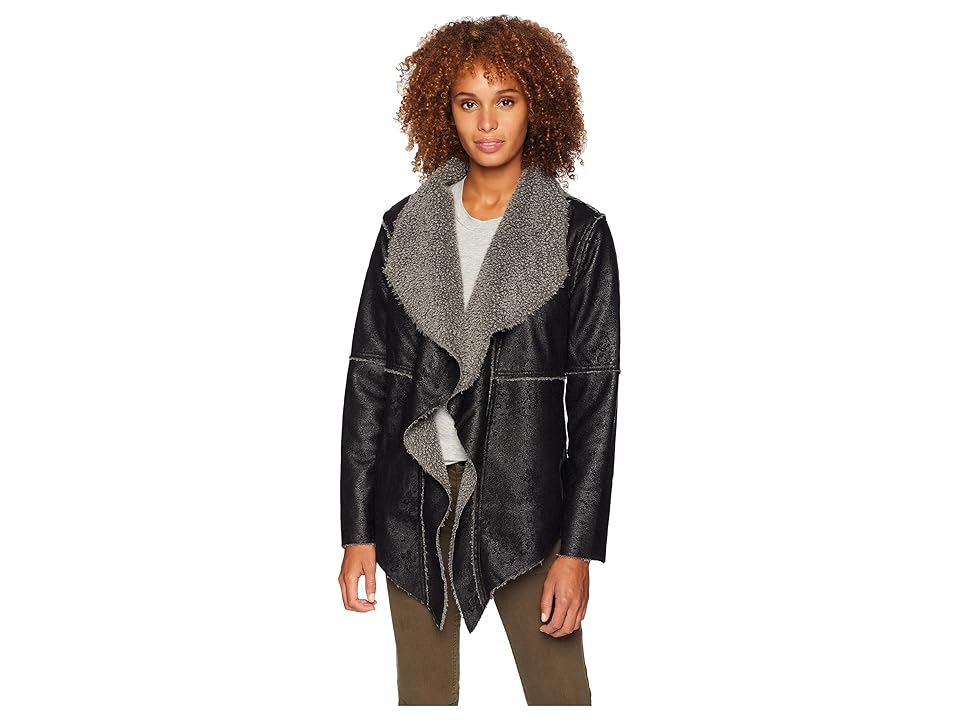 

Dylan by True Grit Embossed Faux Suede Pile Ruffle Coat (Black) Women's Coat