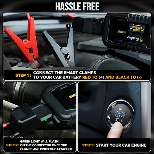 Miniatura 4 de EcoNour CS10 Arrancador de batería de coche de 1000 A, portátil, batería de coche de 12 V hasta 7 L de gasolina5.5 L diésel, arrancador de coche con