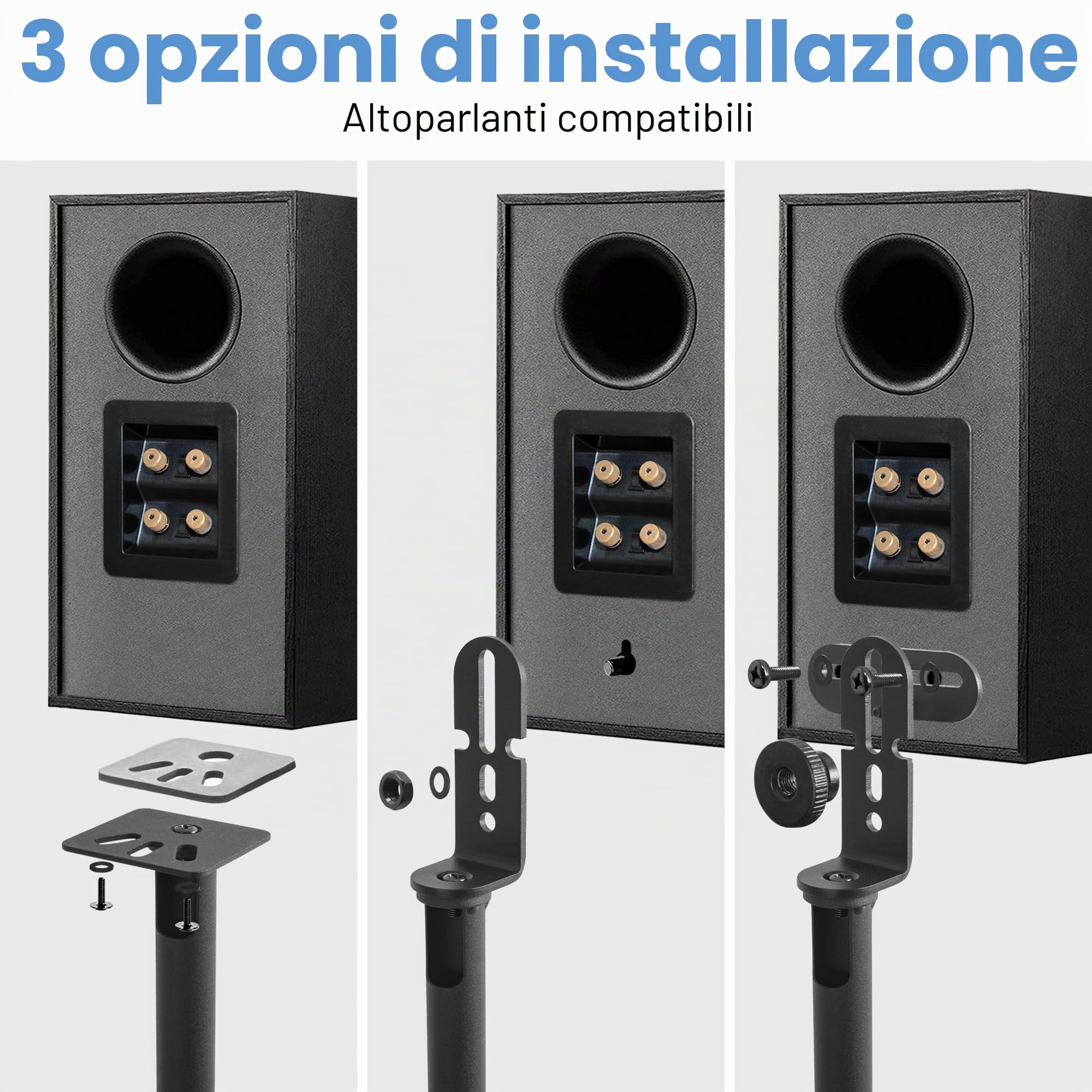 OUUTMEE Set di 2 supporti per altoparlanti, regolabili in altezza da 86 a 127 cm, con gestione dei cavi, supporto per altoparlante, capacità di carico di 3,6 kg ciascuno. Confezione da 2 pezzi