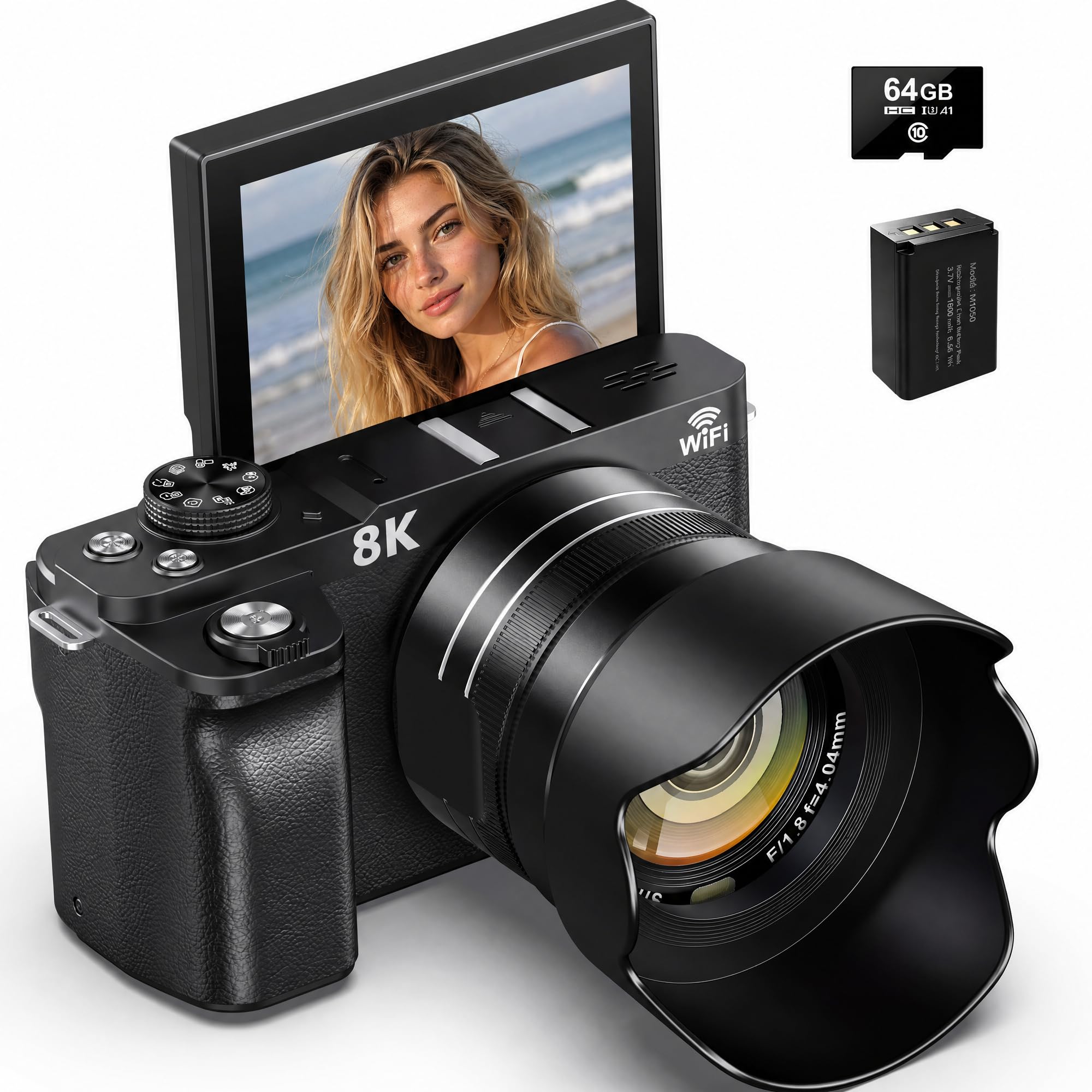 Digital Camera WiFi - 8K 88MP Cameras for Photography - 18X Zoom Vlogging Camera for YouTube with 3" 180° Flip Screen- UHD Autofocus Video Camara with Lens Hood 64GB Card-image-44