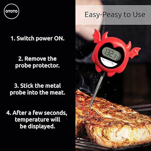 Miniatura 6 de OTOTO Hell Done - Termómetro digital para carne de Halloween, comida espeluznante para cocinar, para carne, digital, regalos de cocina, bonitos
