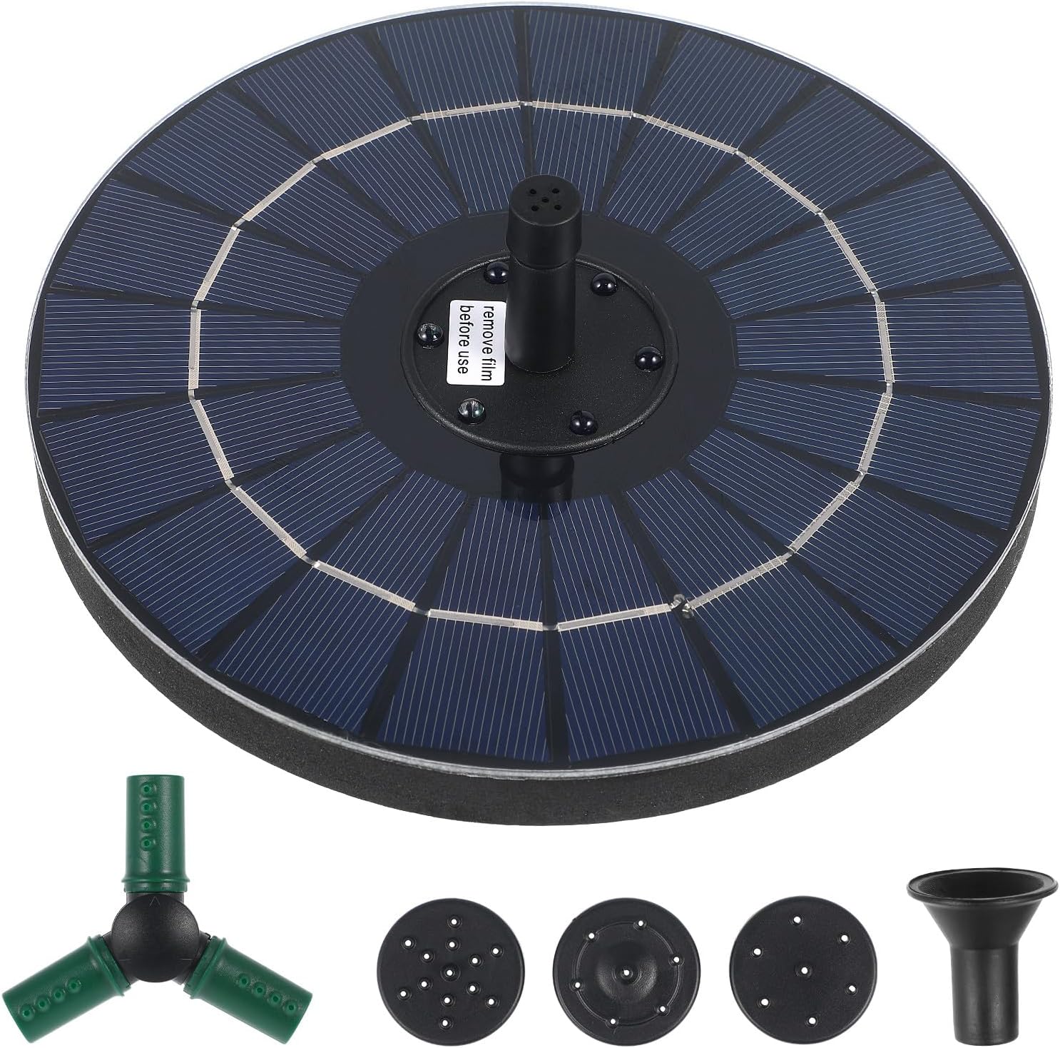 Solar Garden Fountain Pump with Nozzles Solar-Powered Floating Bird Bath Water Feature for Outdoor Pool and Easy Installation with Auto Shut-Off Safety and Decorative Lighting