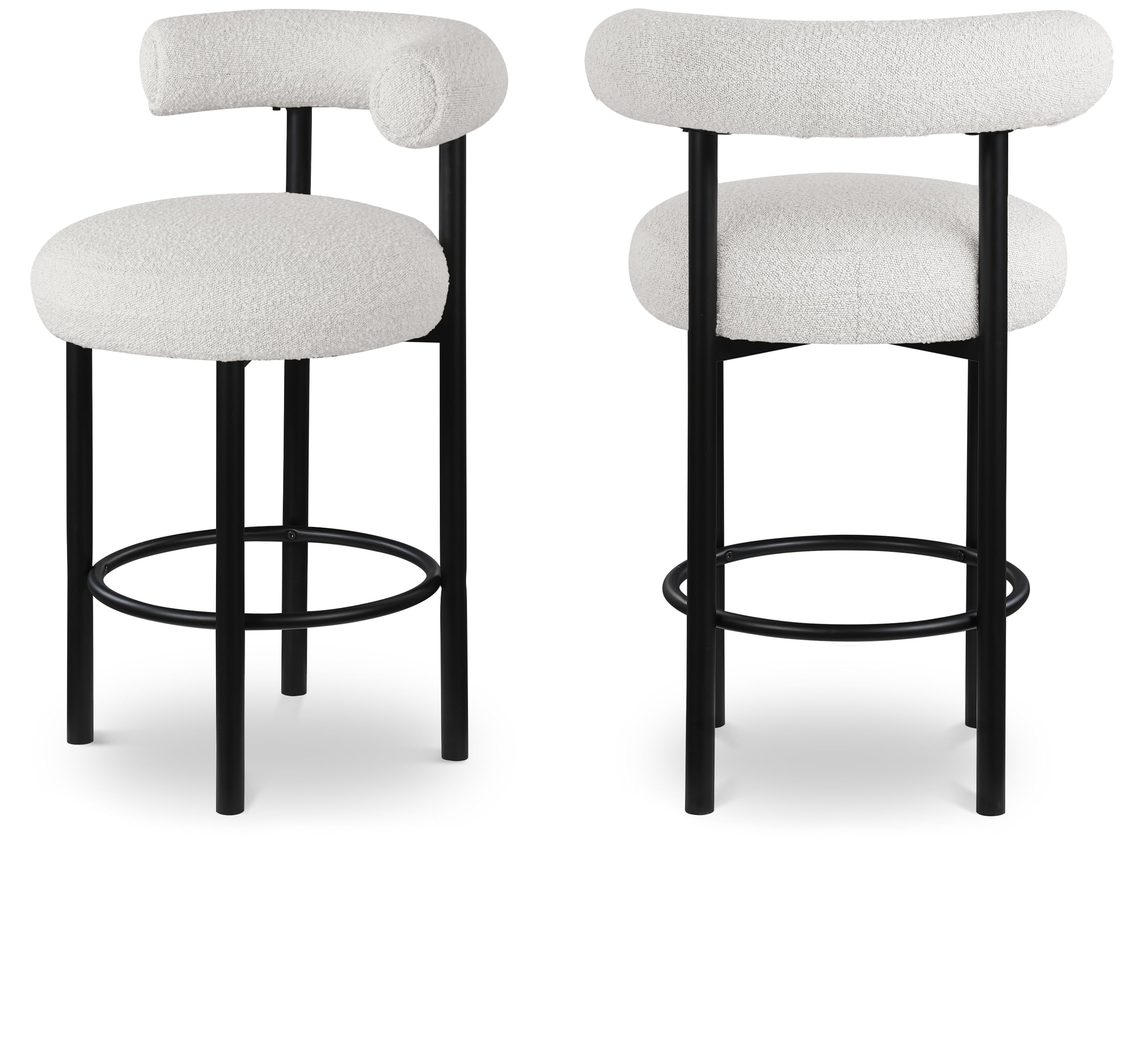 Meridian Furniture 551Cream-C Bordeaux Collection Modern | Contemporary Boucle Fabric Stool, Rich Cream Boucle Fabric, Matte Black Finish, Iron Metal