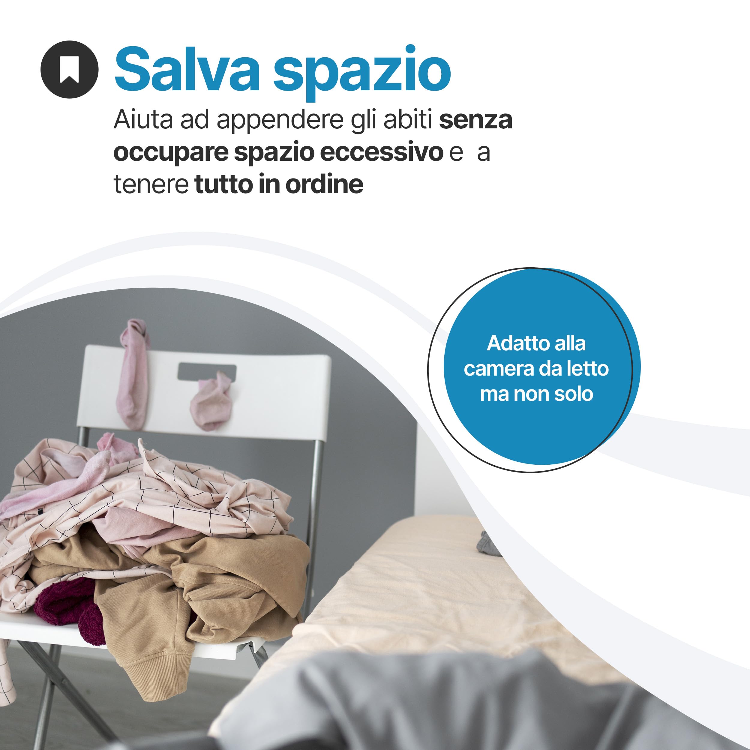 Tomaino - Servo Muto Da Camera AMBROGIO in Legno di Faggio - Appendiabiti Da Camera Multifunzionale Salvaspazio - Indossatore da Camera per Vestiti e Accessori - Bianco