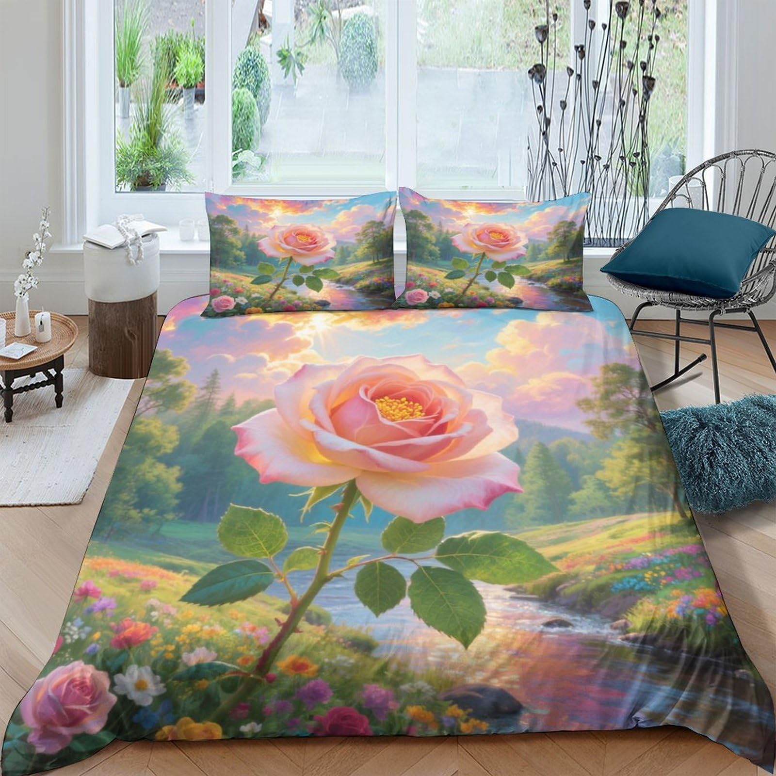 Parure housse de couette rose 3D 200x200cm une idée cadeau idéale pour lit double ado