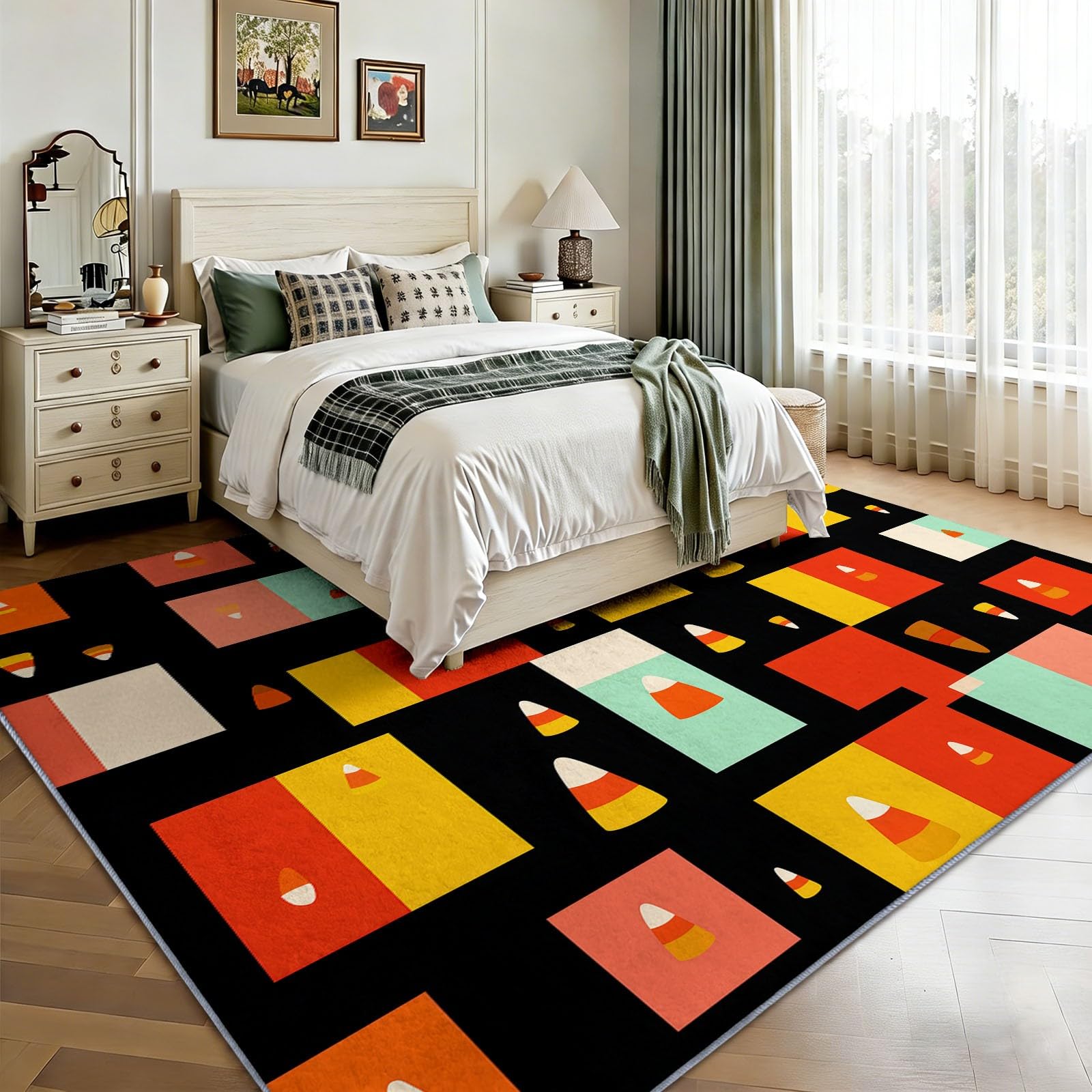 Dywan do salonu nadający się do prania 100 x 160 cm Kolorowe klocki cukierków kukurydzianych, geometryczny miękki i antypoślizgowy dywan do sypialni - wewnętrzny dywan z krótkim włosiem do pokoju