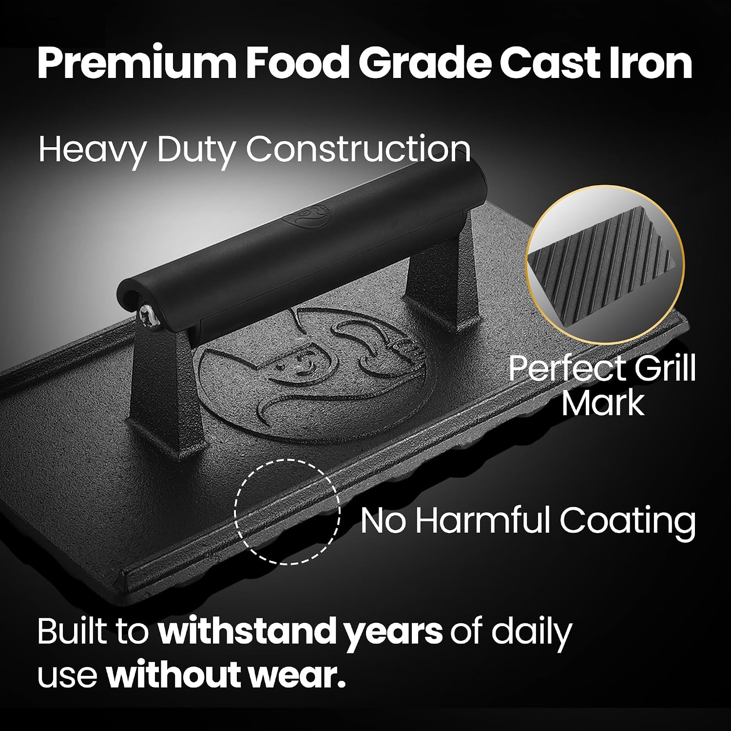 Gourmet Easy 3lbs Cast Iron BBQ Grill Press with Heat Resistant Handle image 4