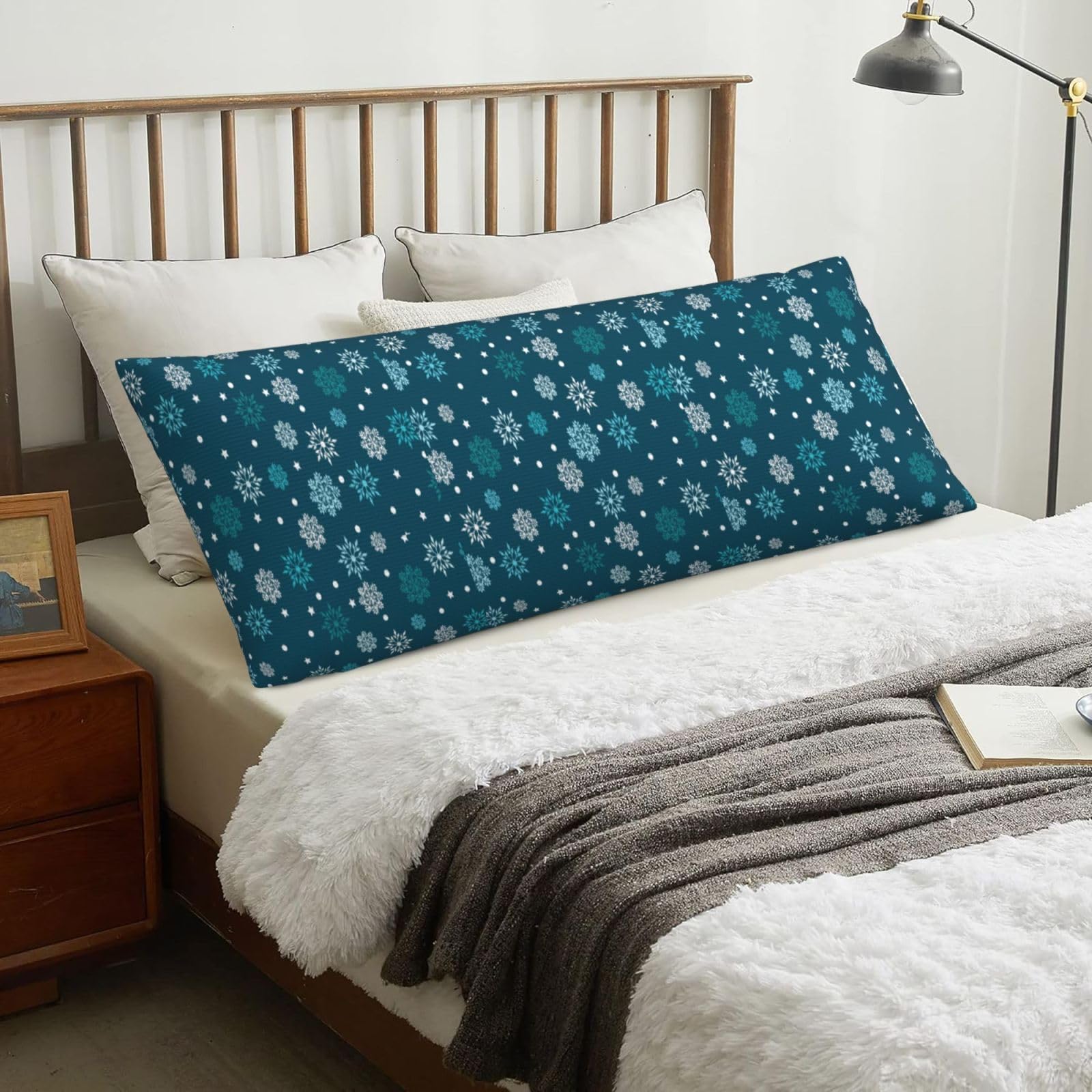 Snowflakes Blue, Body Pillow Cover with Zipper,Long Body Pillowcase 20 x 60 in