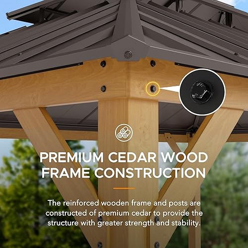 Miniatura 5 de Sunjoy Gazebo de madera de 12 x 20 pies, kiosco de aluminio para patio al aire libre, kiosco de madera con marco de cedro con techo de 2 niveles,