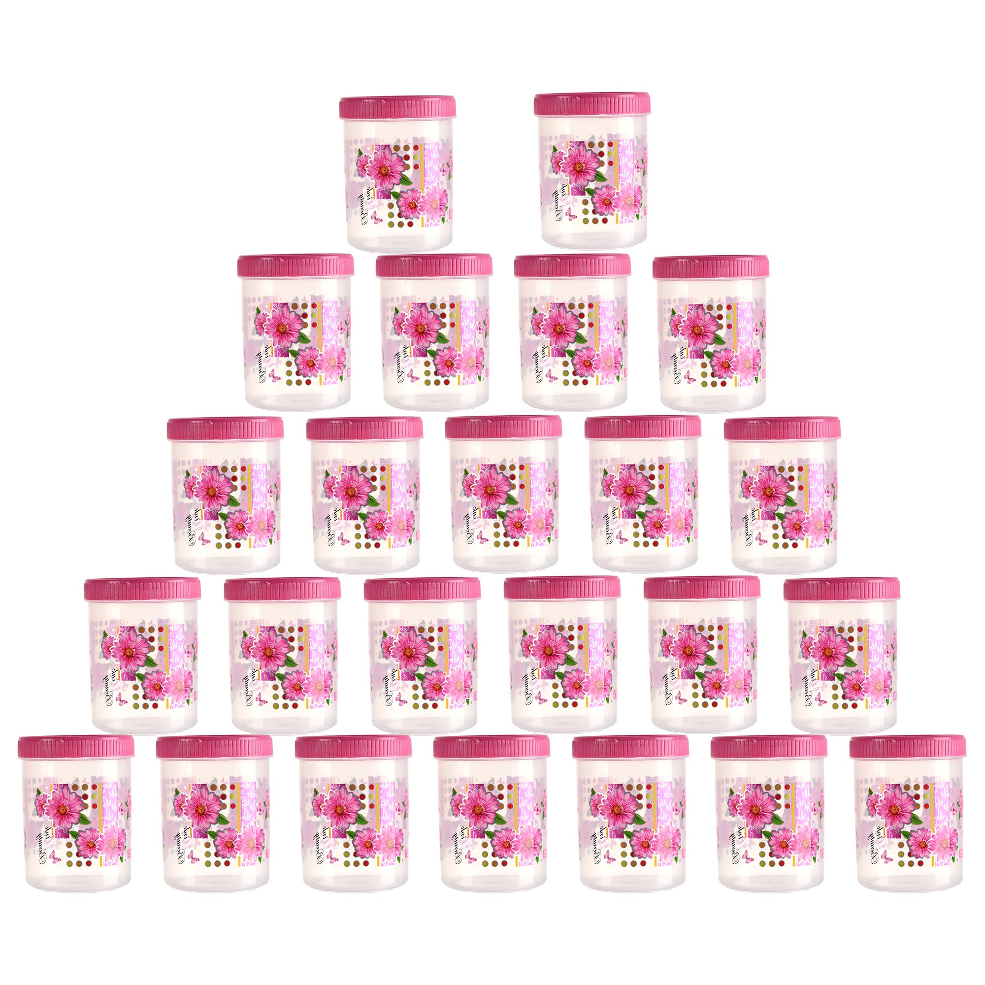 Kuber Industries (Set of 24) Storage Containers | 500 ML Plastic Kitchen Container for Rice, Cereals, Snacks, Dry Fruits | Kitchen Jar with Spoon | Masala Box for Kitchen | Spice Boxes | Pink
