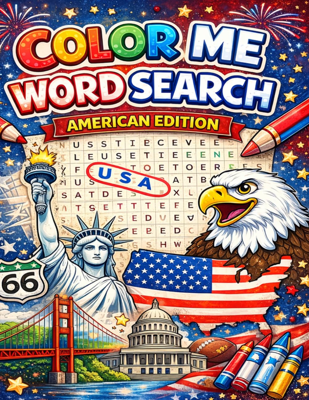 Color Me Word Search: America !!!