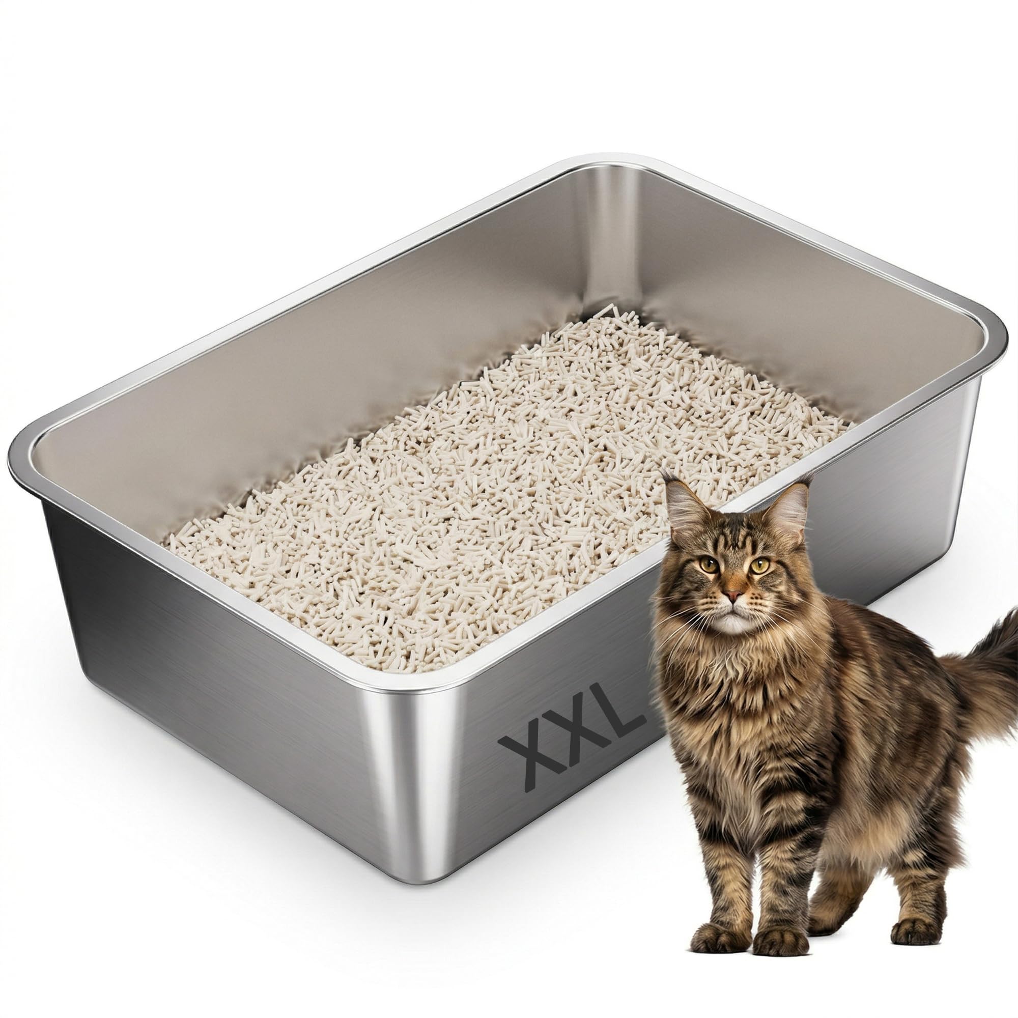 Suhaco Stainless Steel Litter Box High Sided Cat Litter Trays Large 60 X 40X 20CM Kitten Litter Tray Easy Cleaning Non Stick Anti Leakage Metal Litter Pan