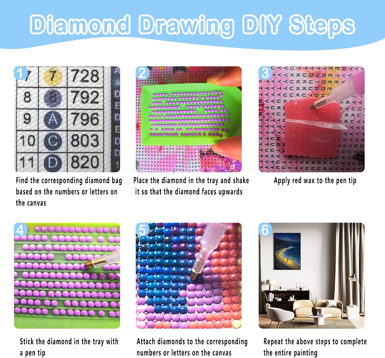 HYXBXSS Diamond Art Kits for Adults, Starry Sky Beach Dimond Art Paintings Kits, DIY Diamond Dots for Adults Gem Art and Crafts 5d Diamond Painting wall Decor 12x16 Inch image 3