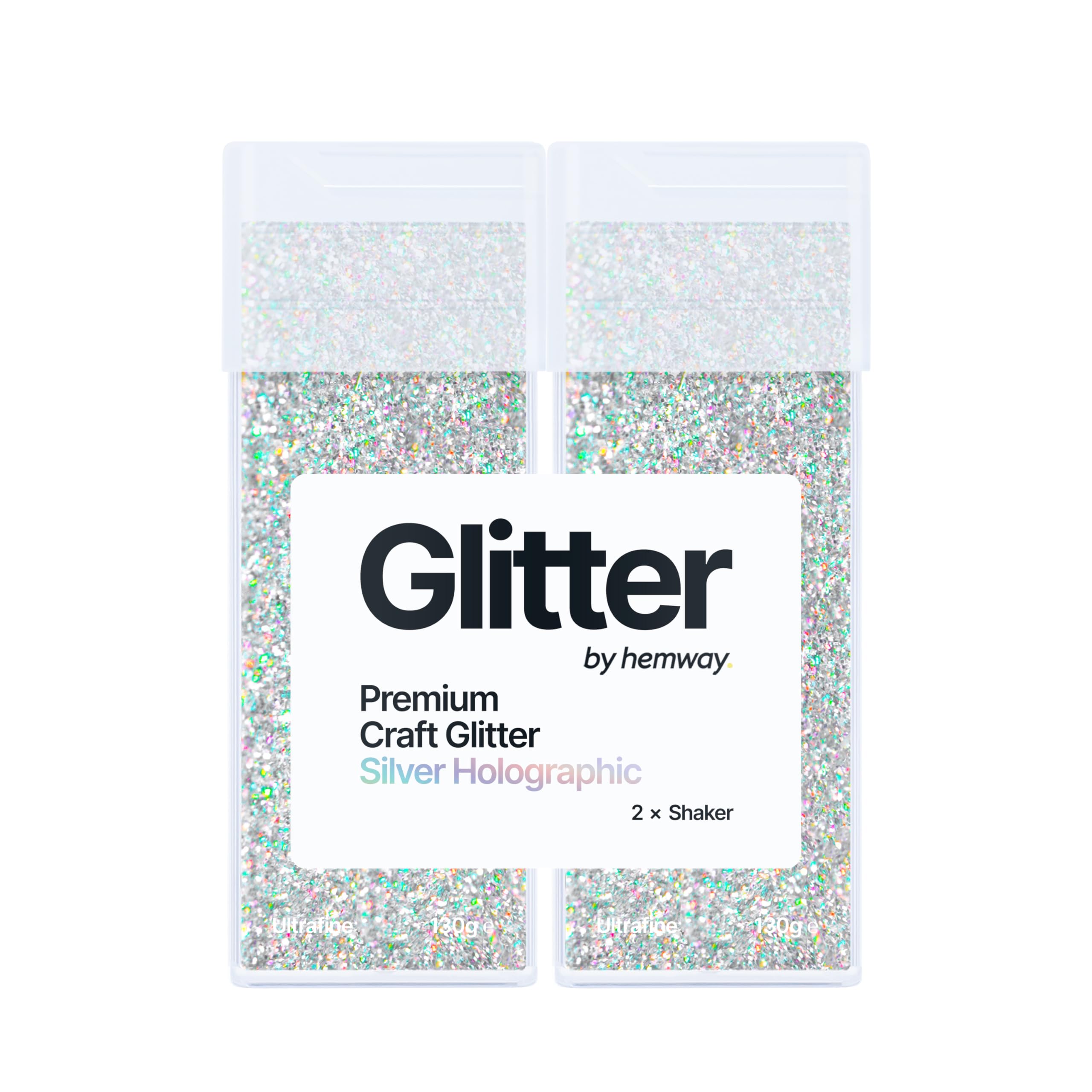 Hemway Glitter Shaker Silver Holographic 130g x2 Pack Ultrafine, Craft Glitter Shakers for Resin & Epoxy Crafts
