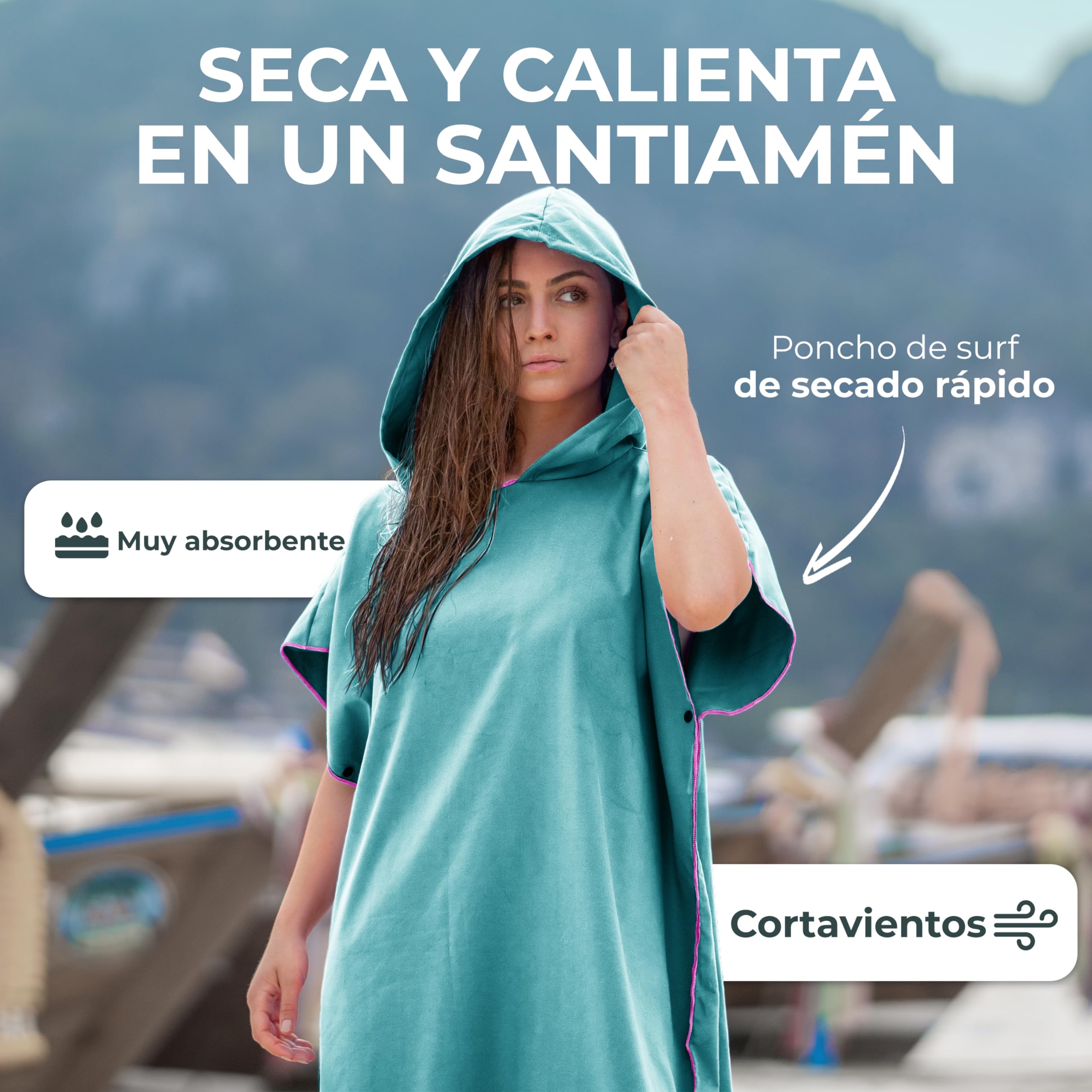 NirvanaShape Toalla Poncho 2 en 1 de Microfibra para Adultos – Albornoz de Secado Rápido y Ayuda para Cambiarse, Ideal para Viaje, Surf, Camping, Sauna y Playa