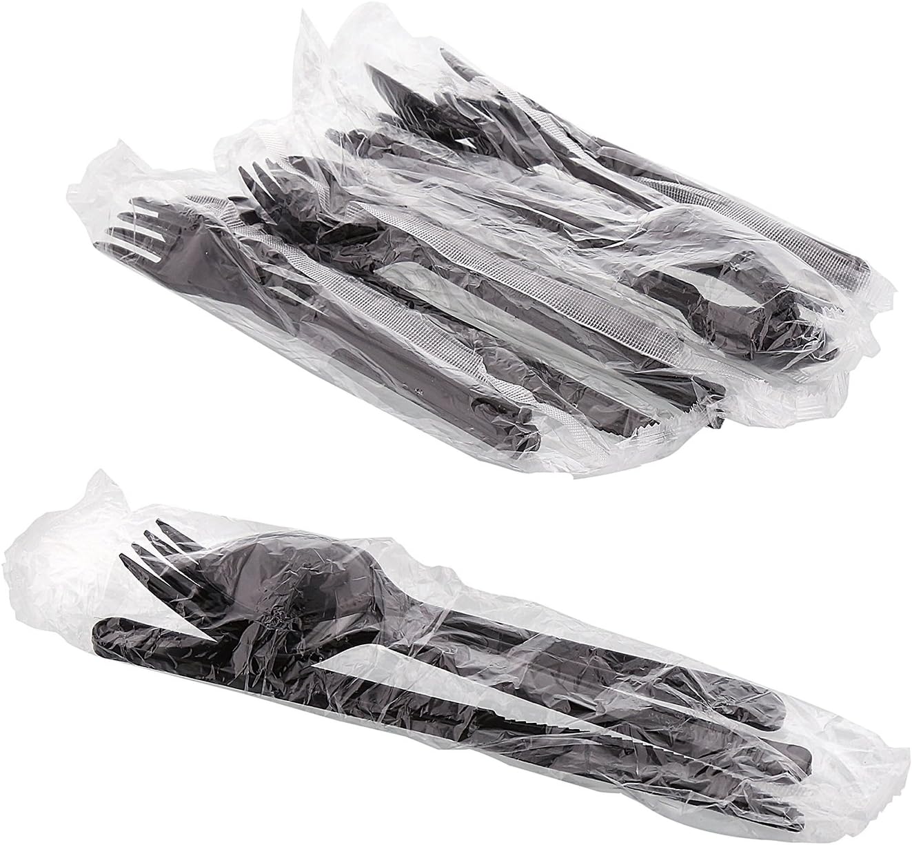 AmerCareRoyal 3-in-1 Disposable Silverware Heavy Weight Plastic Utensil Set with Teaspoon, Fork, and Knife - Individually Wrapped Cutlery Meal Kit, Black, Case of 250 image 2