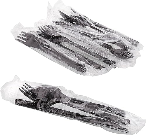 Miniatura 2 de AmerCare Kit de comida de tres piezas con tenedor negro pesado, cuchillo, cucharadita, caja de 250