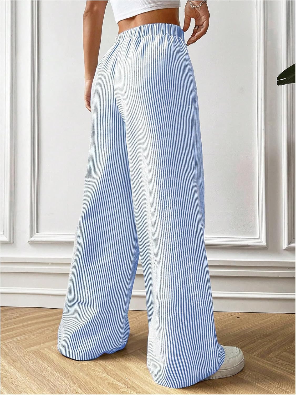 GORGLITTER Women's Striped Pants Cute Elastic Waist Wide Leg Pants Y2K Casual Lightweight Trousers - Image 2