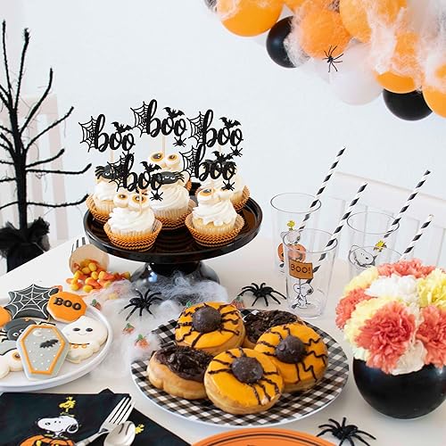 Miniatura 5 de 24 piezas de decoración de cupcakes de Halloween Boo con purpurina de telaraña para cupcakes para Halloween, temática de abucheo, baby shower,