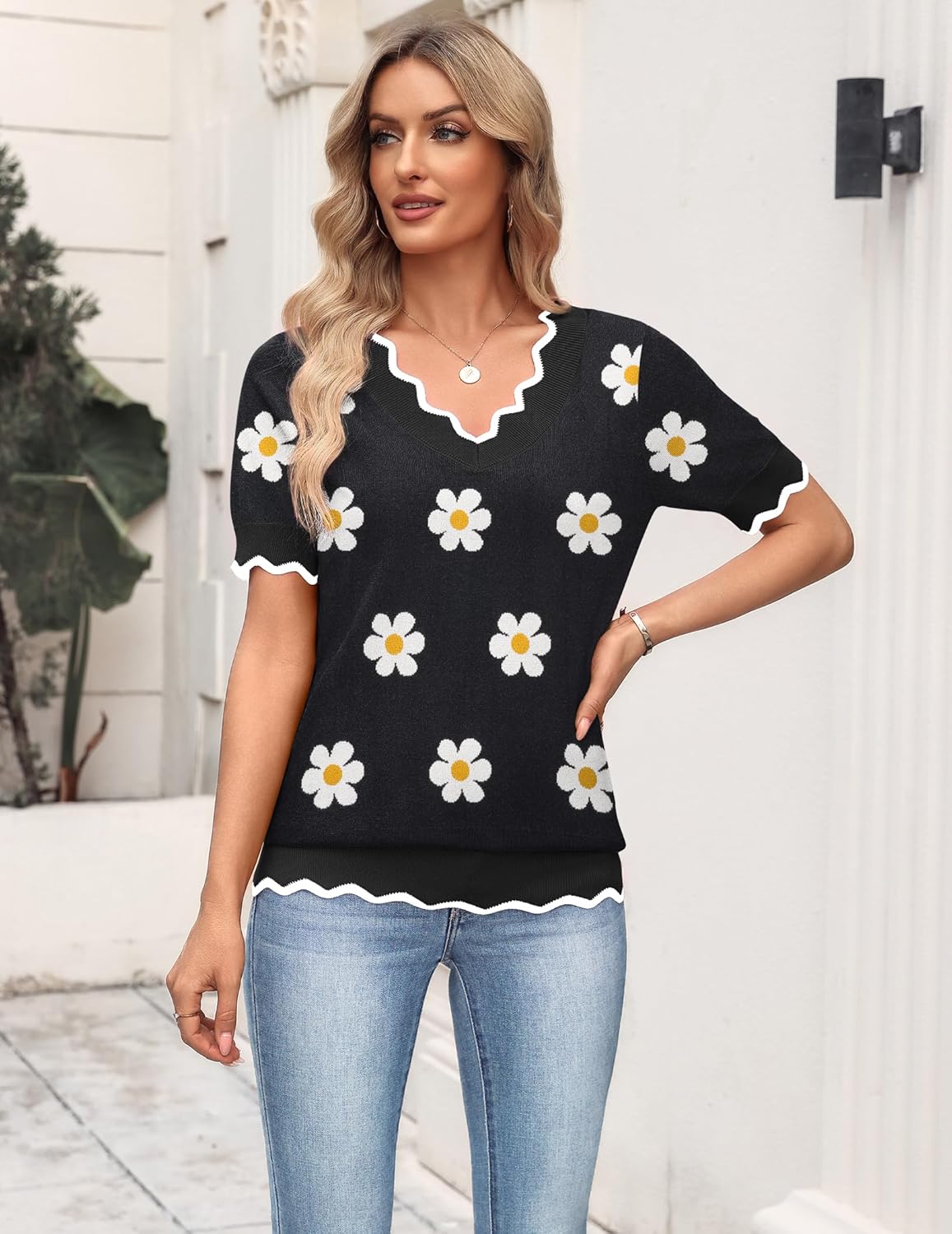 Zeagoo Women's Short Sleeve Sweater 2026 Spring Summer V Neck Lightweight Tops Dressy Blouses Business Casual Outfits - Image 4