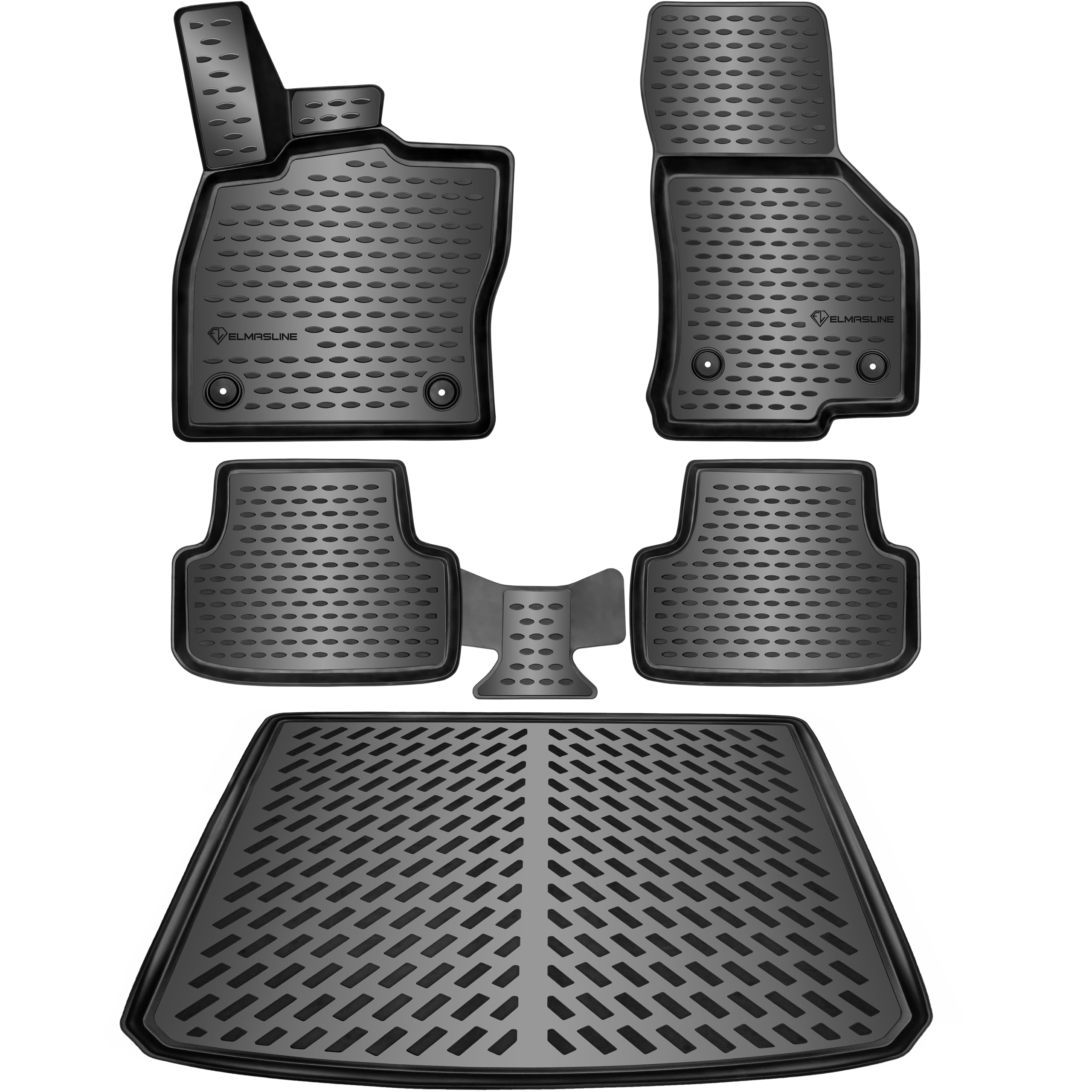 ELMASLINE Gummimatten & Kofferraumwanne Set für VW TIGUAN I (5N) 2007-2016 | Extra hoher Rand | 1.Gen
