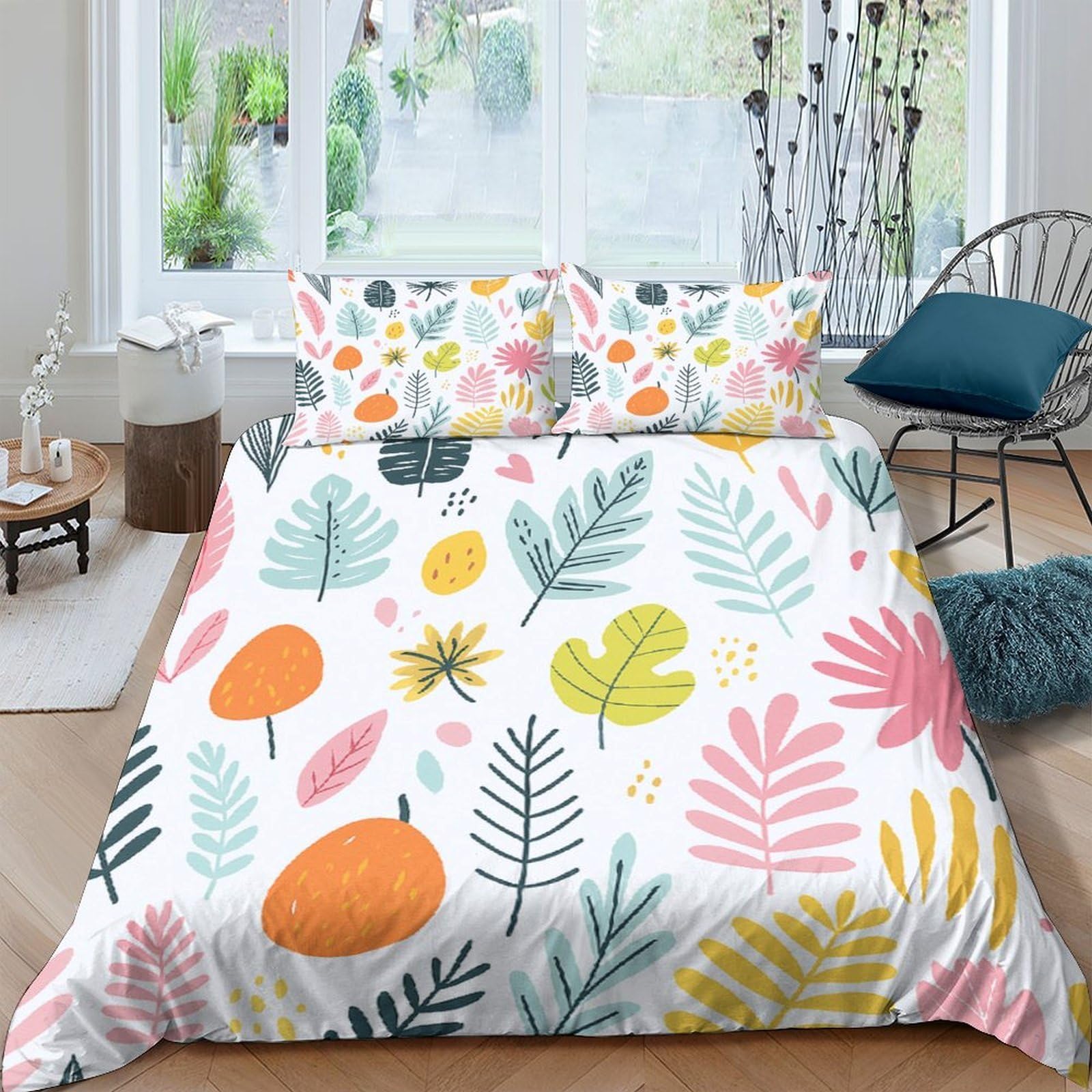 Ctjqhvkz Style-8 3D Printed Botanical Leaf Fitted Sheet Microfiber Soft Autumn Forest Pumpkin Bed Cover For Bedroom Dorm Easy Care Single（135X200cm）