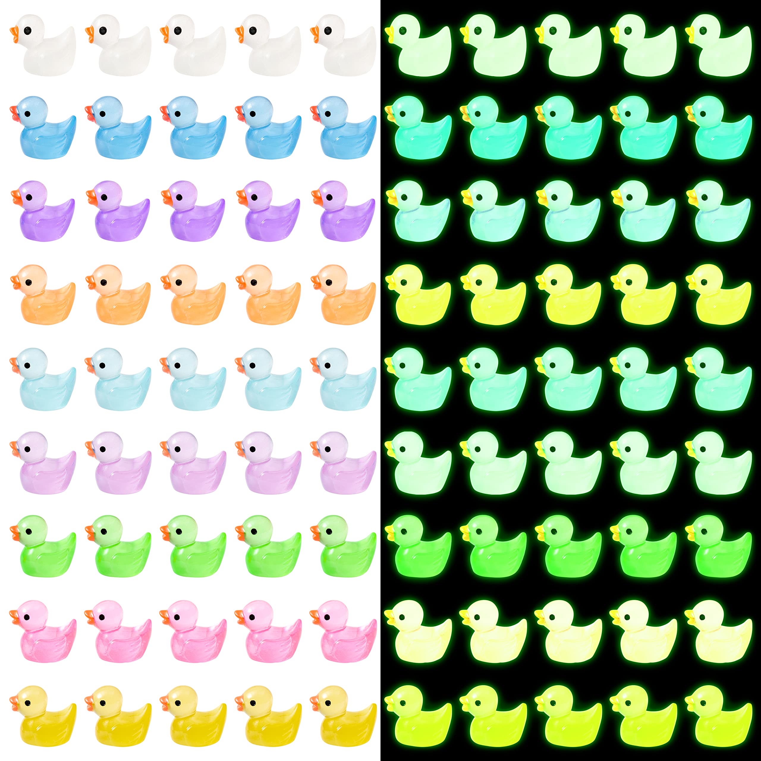 Yopyame 100PCS Luminous Mini Resin Ducks Ornaments, Resin Ducks Miniature Figures for Party Decoration, Glow in The Dark Duck Figures, Tiny Ducks for DIY Micro Landscape Fairy Garden Dollhouse