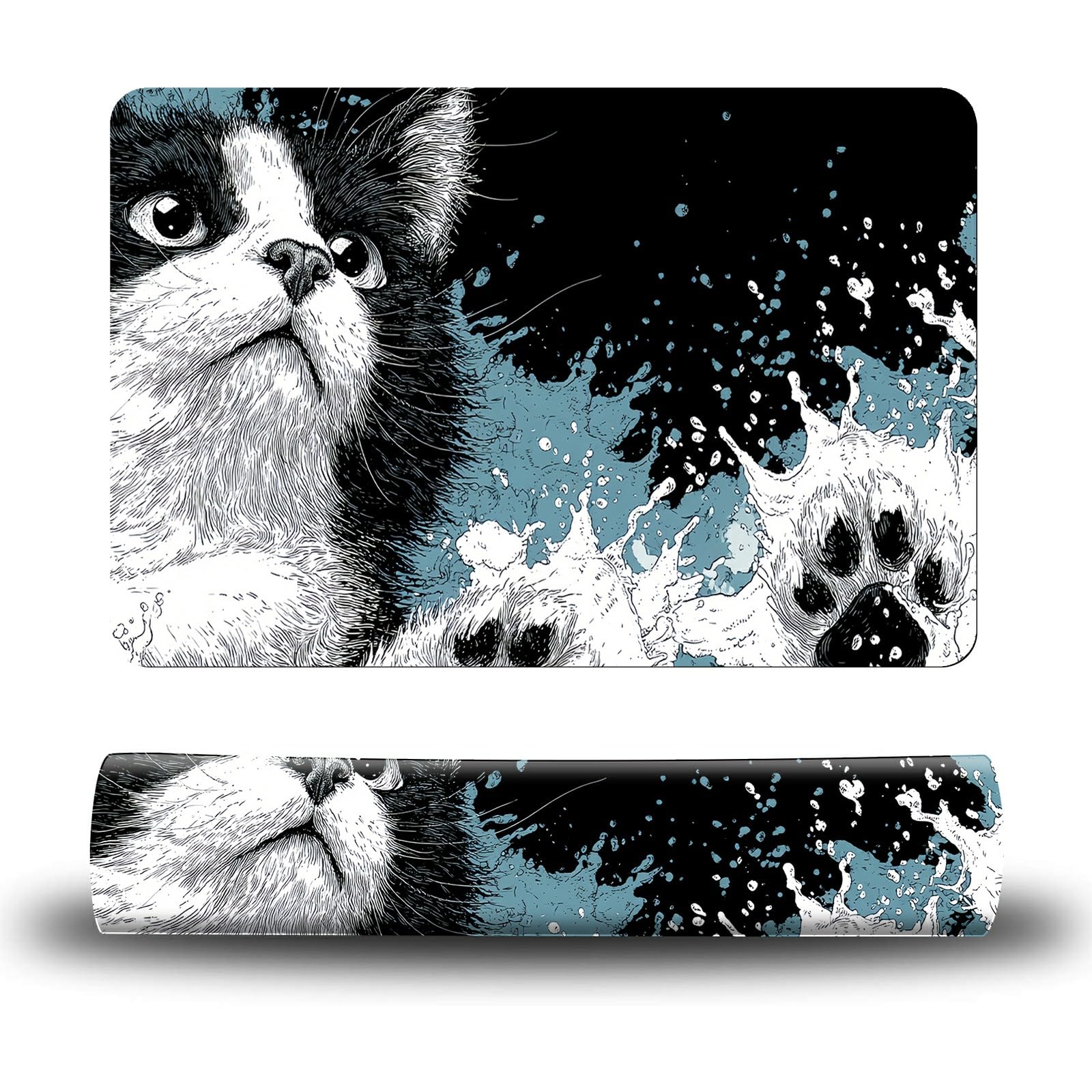Dikoer Dog Food Mat, 15.7" x 23.6" Absorbent Pet Feeding Mat for Food and Water, Waterproof Diatom Mud Pet Placemat with Non-Slip Rubber Backing, Easy Clean Cat Bowl Mat for Floors - Black Cat Claw