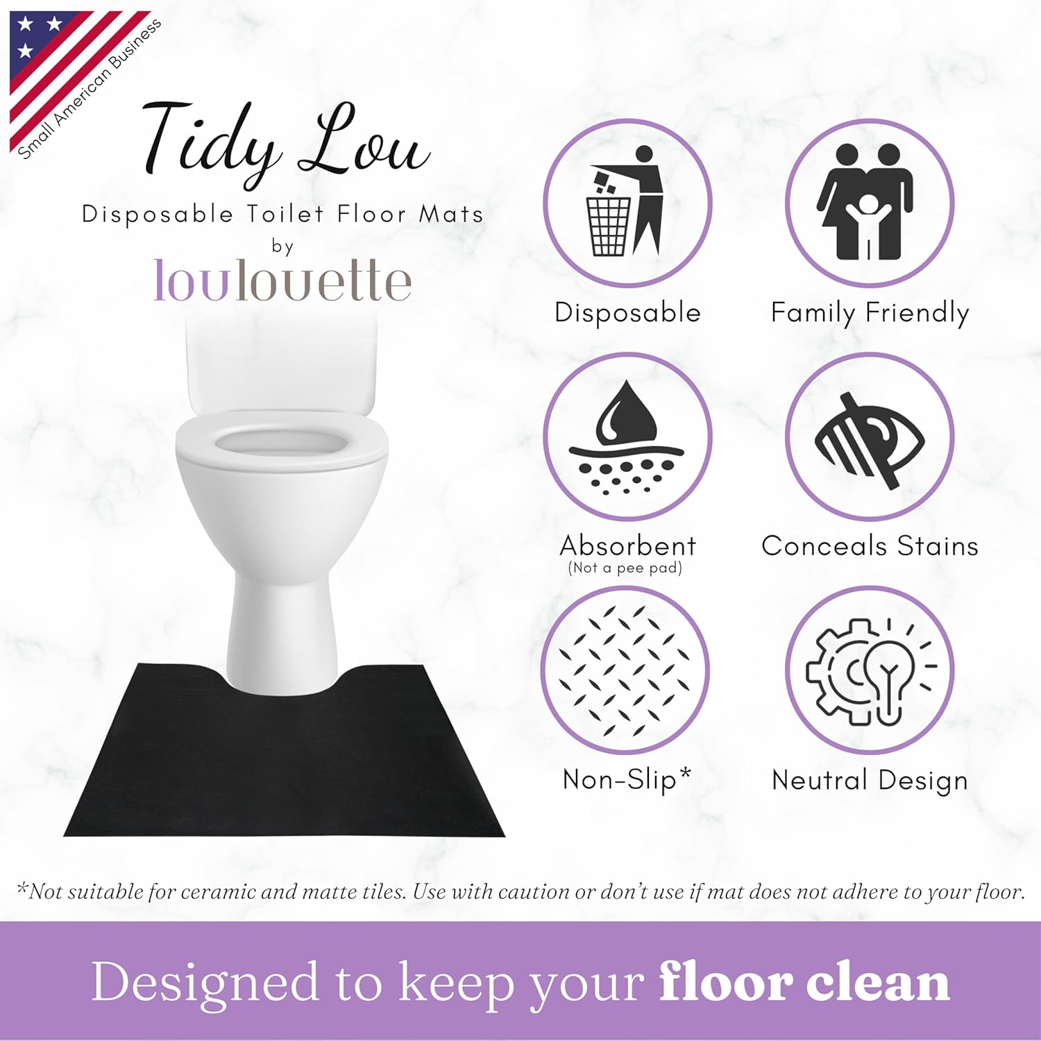 Tidy Lou Disposable Toilet Mats for a Hygienic & Stress-Free Home Bathroom Experience – Great for Children & Adults – Conceals Stains (Black), Absorbent, Non-Slip, U-Shape, Catches Dust/Hair - 25 Pack - Image 2