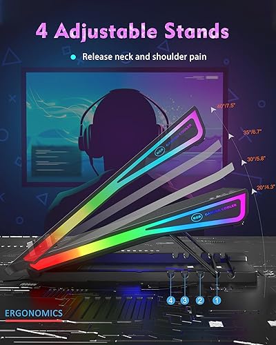 Miniatura 3 de AICHESON Almohadilla de enfriamiento para laptop, 15 potentes ventiladores de refrigeración, enfriador de laptop para juegos con luces RGB para