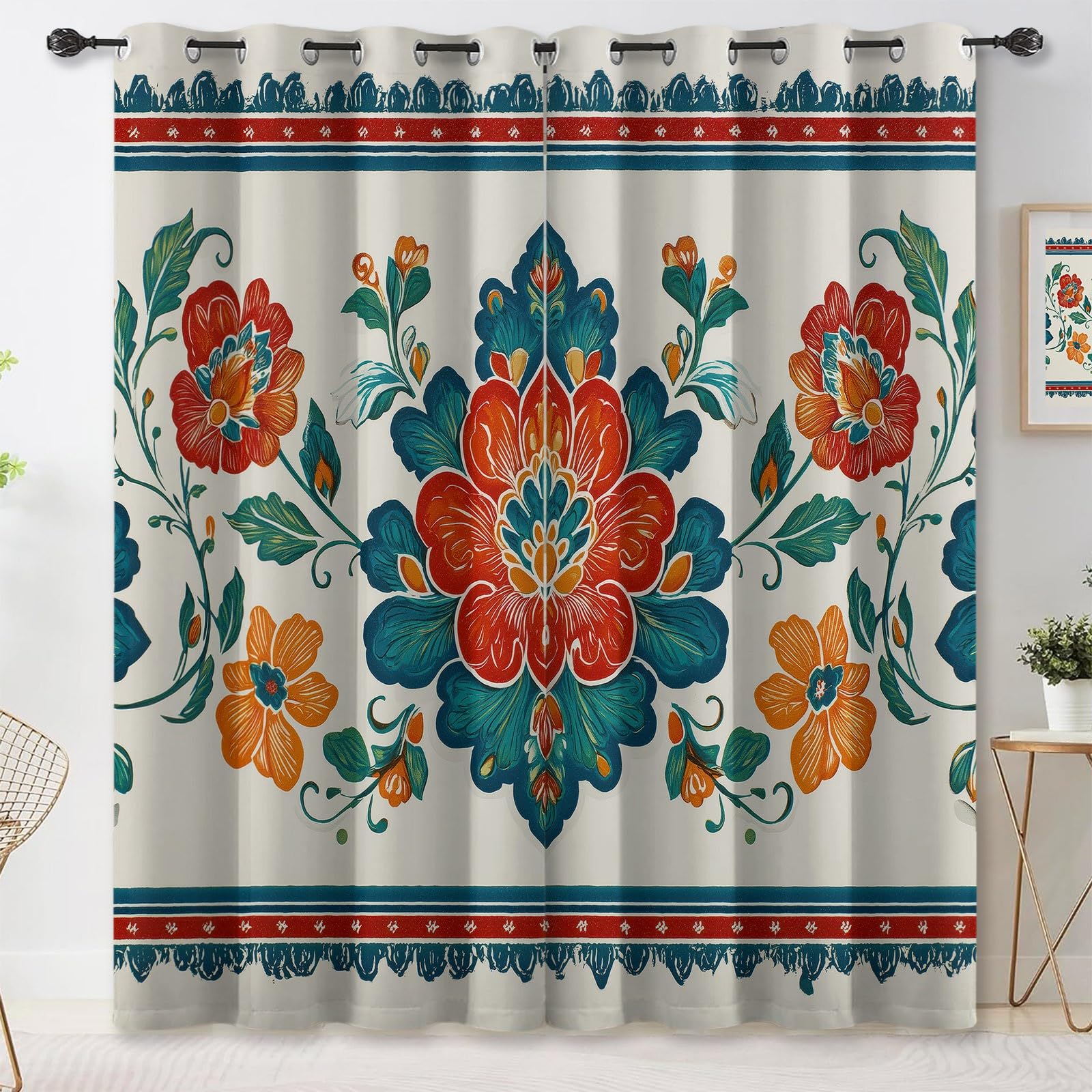 Rideaux occultants thermiques polyester oeillets salon vintage