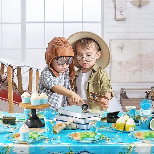 Miniatura 8 de Adventure World Awaits - Juego de suministros de fiesta para 24 personas kit de vajilla temática de viaje de exploración  platos de fiesta