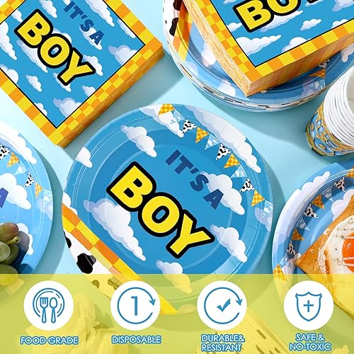 Vista 11 de Hushee Juego de 200 platos florales de papel para baby shower, servilletas, tazas, suministros de fiesta de baby shower, juego de vajilla desechable