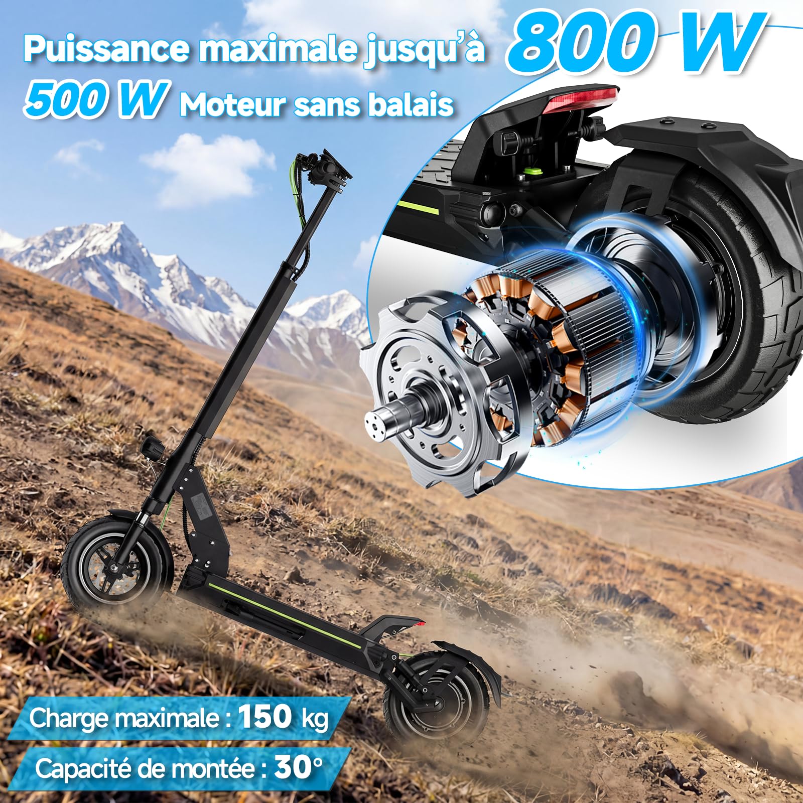 TODIMART D6 Trottinette Électrique Adulte, Autonomie 50–55 km, Batterie 48V 13Ah, Moteur 500W (800W Max), Pliable, Puissante, Double Suspension, Tout-Terrain, Ultra Légère, Scooter Electrique Adulte