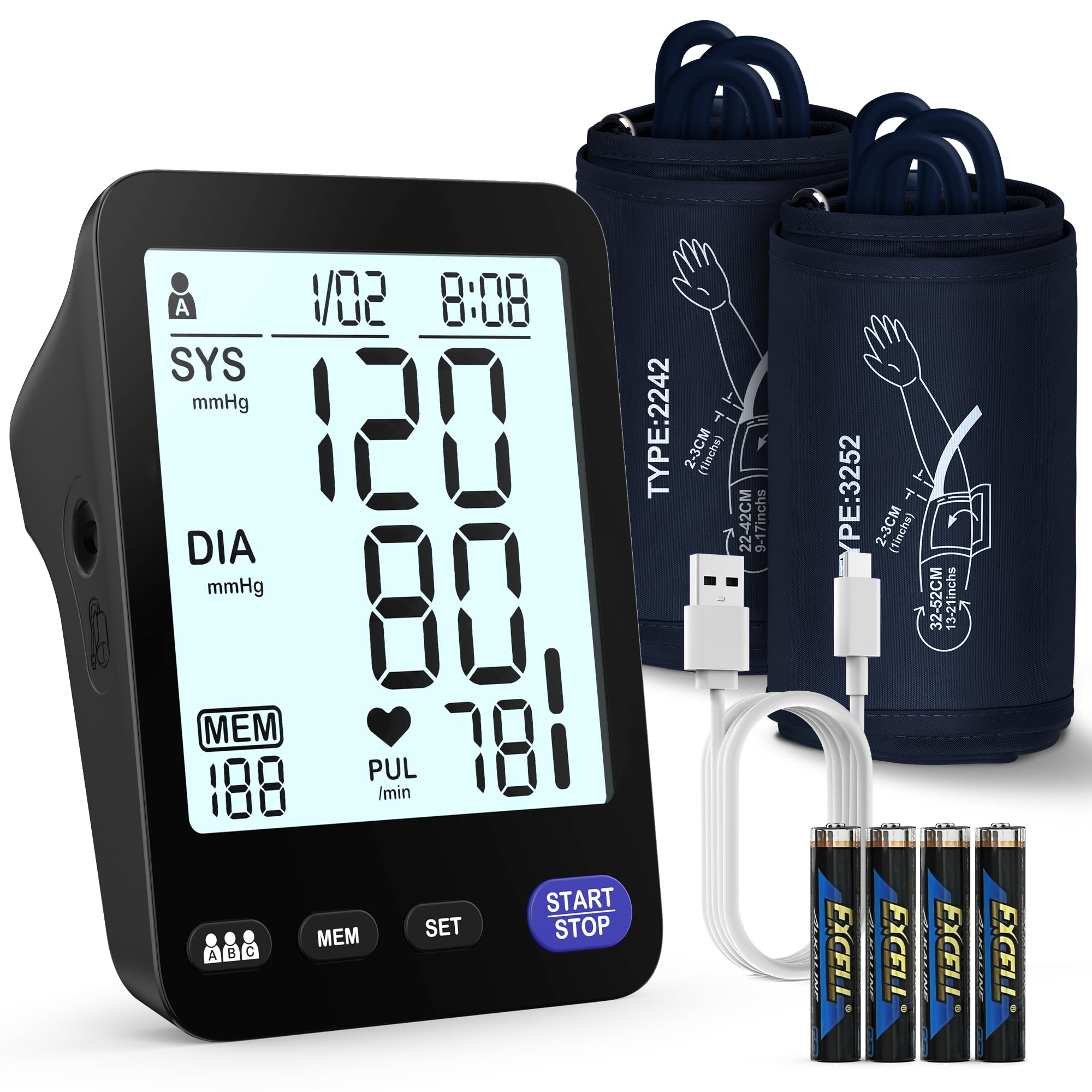 Blood Pressure Machine for Home Use, 9"-17" & 13"-21", 2 Size Cuffs Included, Medium/Large & Extra Large XL BP Cuff, Accurate Automatic Digital Upper Arm BP Monitor, 5" Display, 3-User Mode, A01-BL-image-20