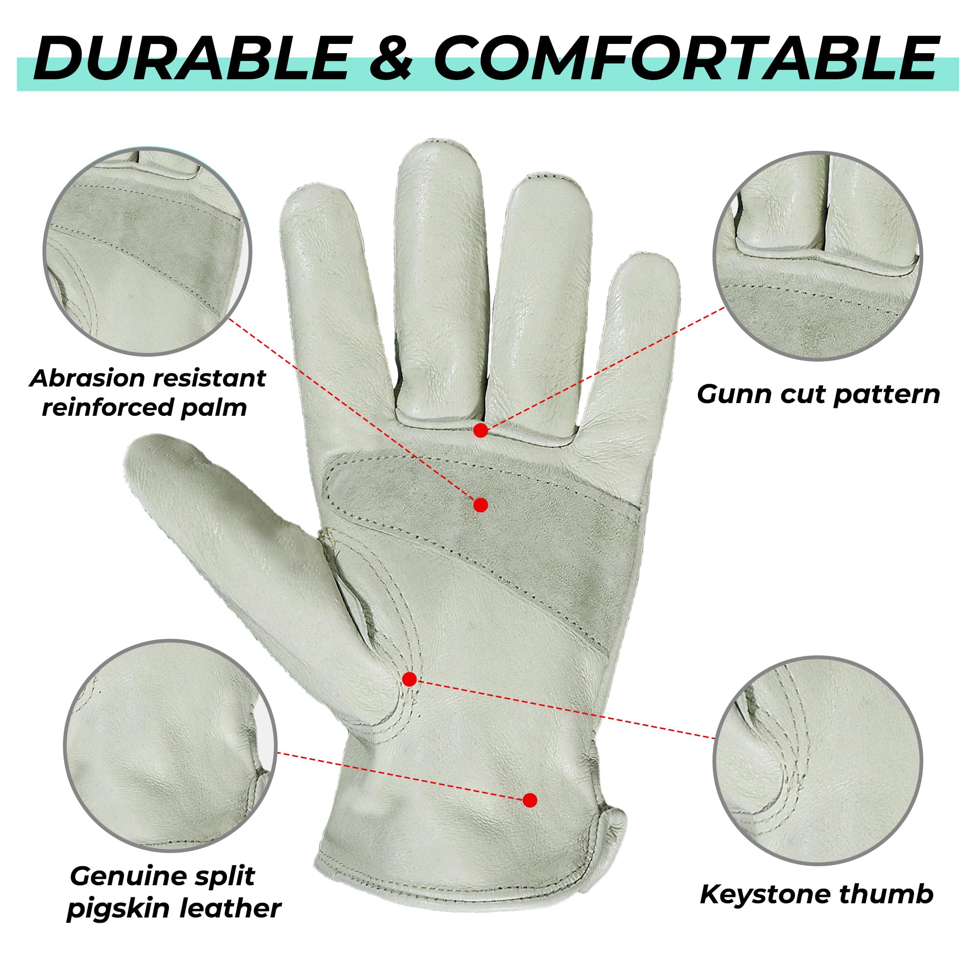HANDLANDY Leather Gardening Gloves for Men and Women Utility Leather Work Gloves Breathable Garden Yard Mechanic Working Gloves (Beige - Image 2