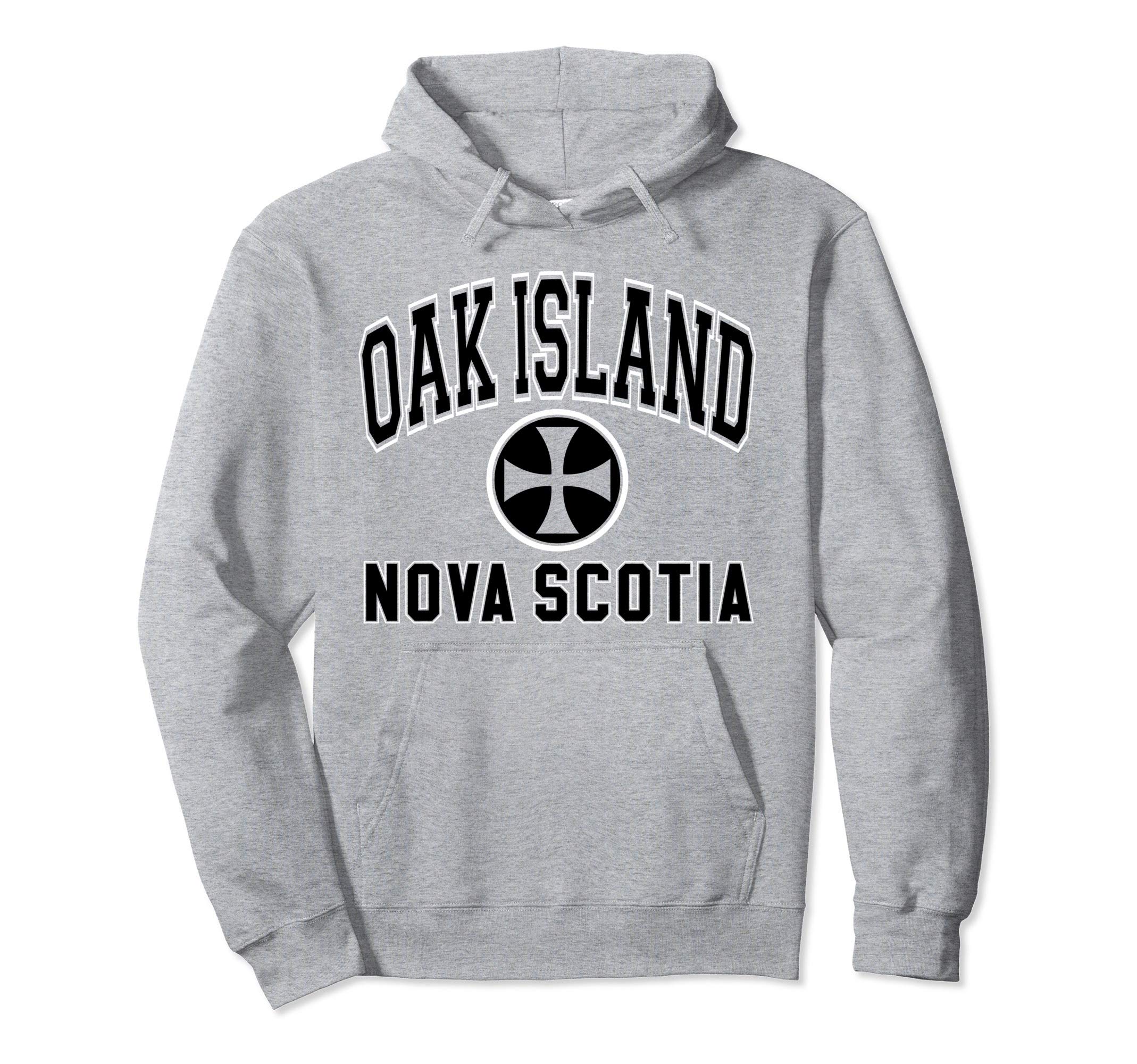 Oak Island Varsity Style Cross Black Print Pullover Hoodie