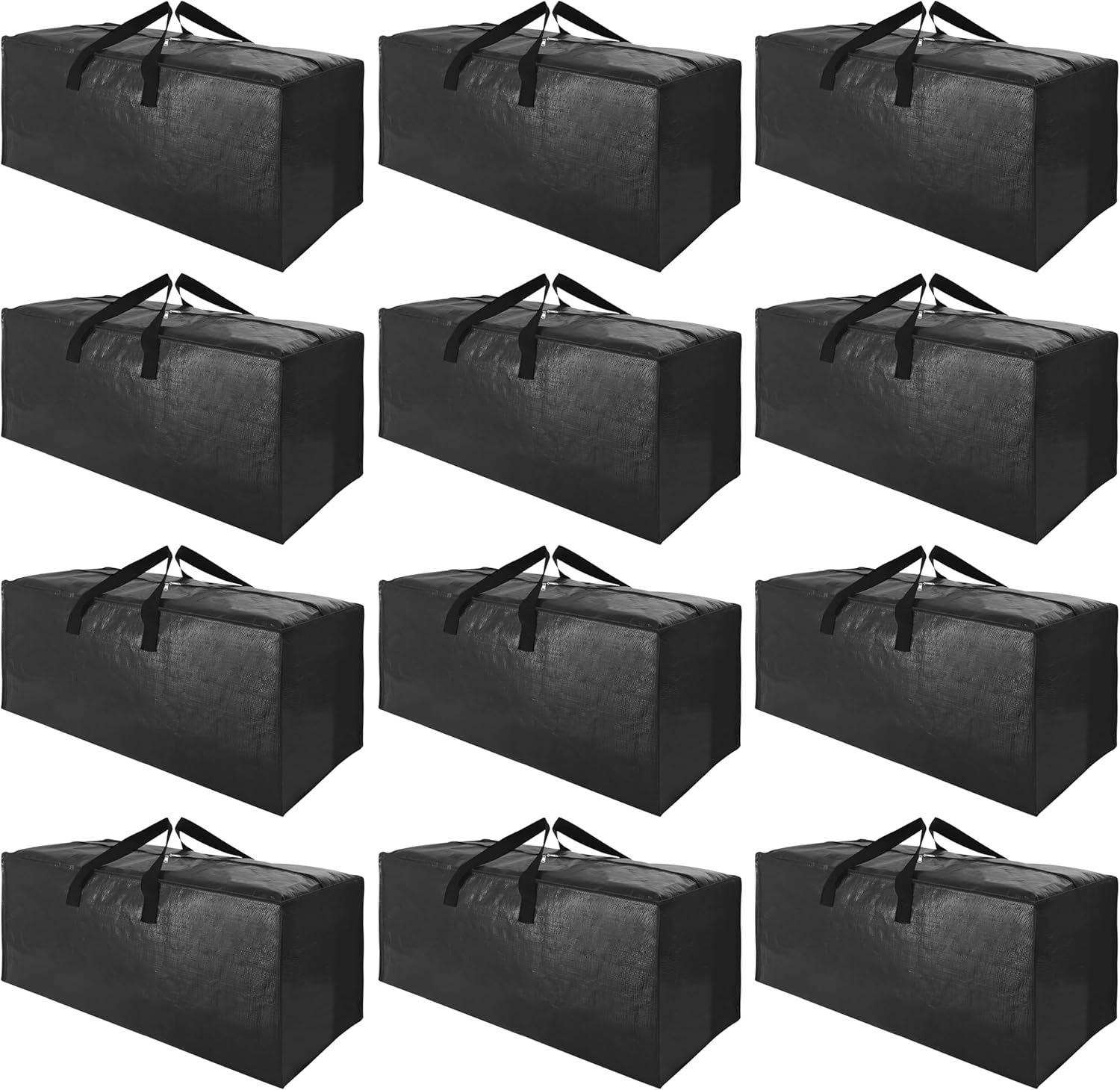 SWEET DOLPHIN 12 Pack Extra Large Moving Bags with Strong Zippers & Carrying Handles, Heavy Duty Storage Tote for Space Saving Moving Storage, Fold Flat, Alternative to Moving Box, Black Black 12 Pack