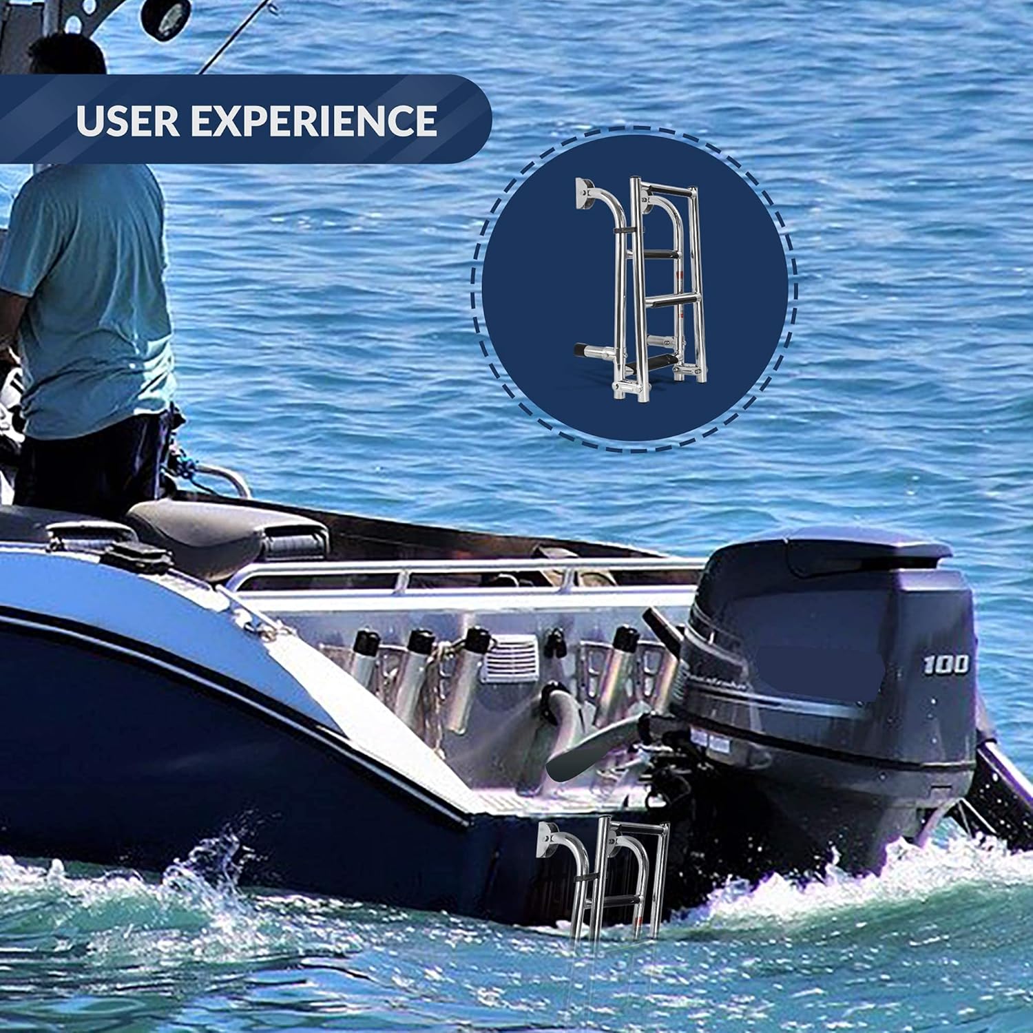 Stainless Steel 4 Steps Ladder Welded Reinforce Folding Pontoon Boat Ladder Docking Ladder,Pontoon Boat Ladders 2+2 Step Folding,for Boat Yacht Dock