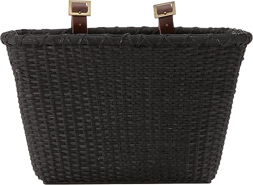 Miniatura 2 de Retrospec Cesta Toto rectangular tejida con correas de cuero auténtico y hebillas de latón