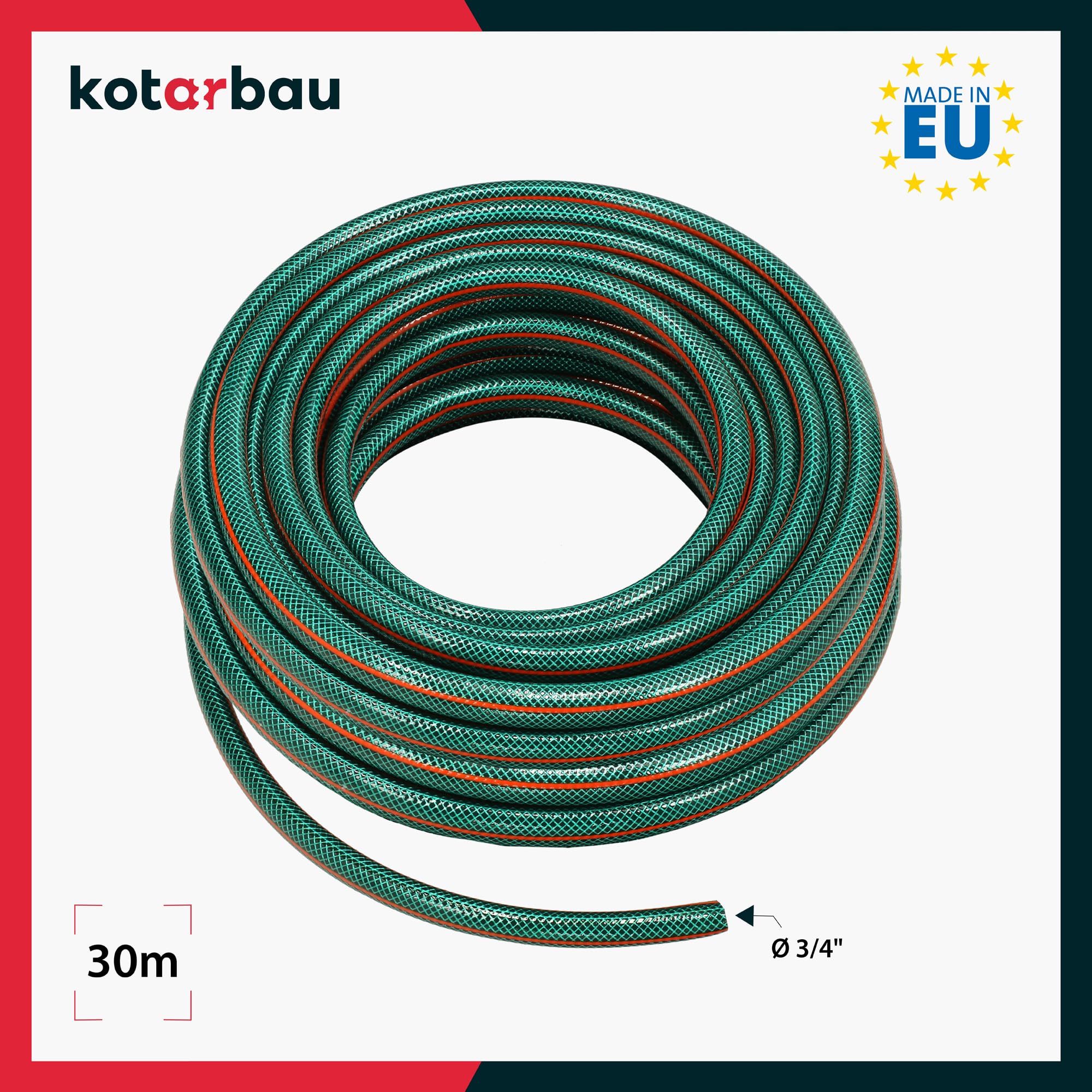 KOTARBAU® - Tubo da giardino da 3/4", 30 m, a 3 strati rinforzati, professionale per innaffiare piante, colore verde